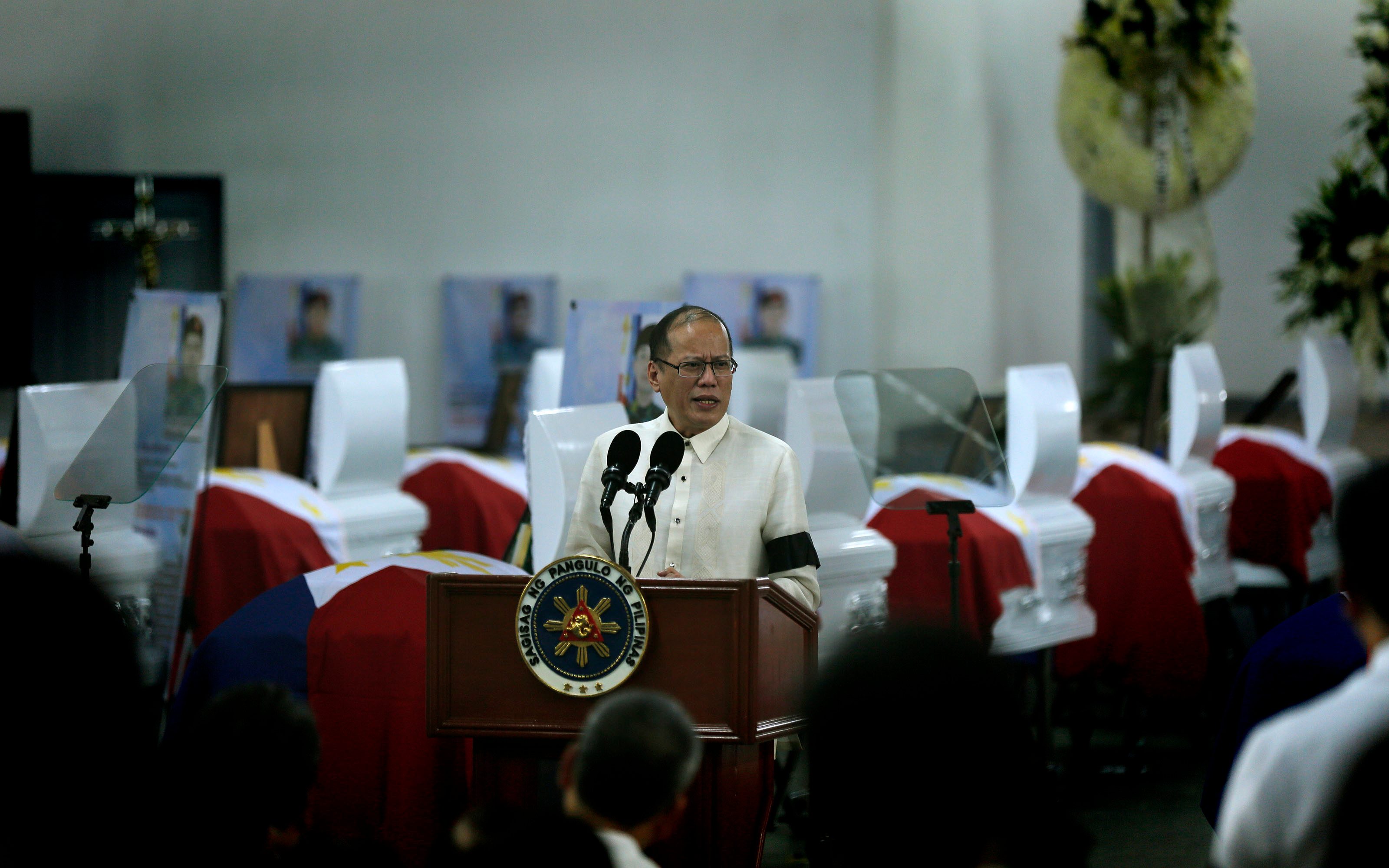 HONORING THE FALLEN. Addressing the necrological services for the fallen SAF 44 in Taguig on January 30, 2015   