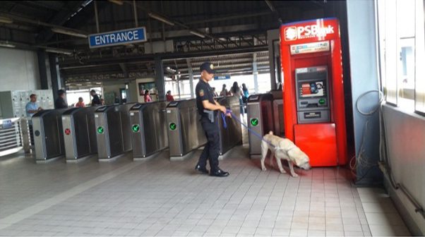 SECURING COMMUTERS. Security checks are conducted at train stations in Metro Manila. NCRPO Photo  