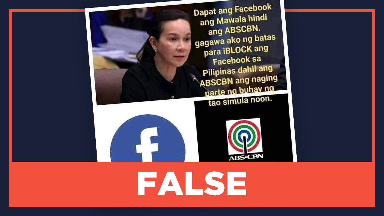 FALSE: Grace Poe to file bill blocking Facebook in light of ABS-CBN shutdown