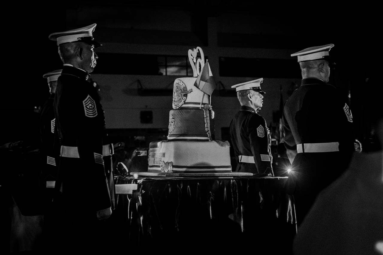 BIRTHDAY CAKE. Marine guards with the traditional Philippine Marines birthday cake. Photo by Rick Rocamora   
