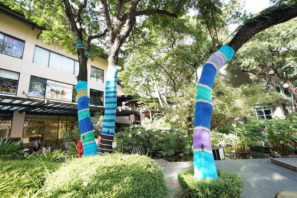 RETRO TRIBO. Some trees are covered in hand-loom knits inspired by the T'boli and Tinguian tribes. 