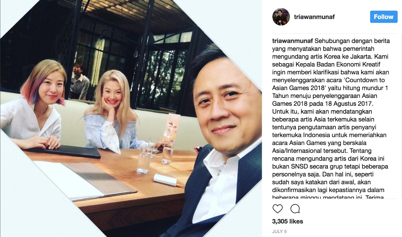 Demikian inti penjelasan Barekraf soal rencana mengundang SNSD ke Indonesia