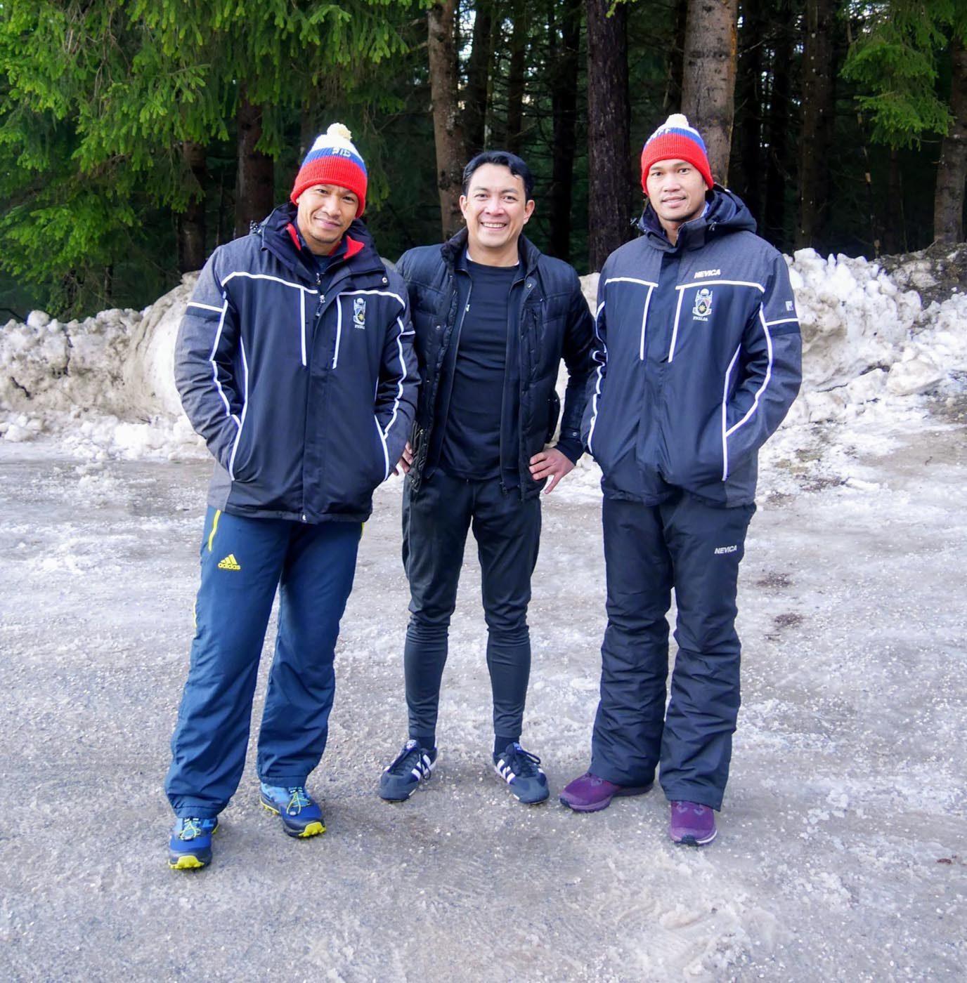 SUPPORT. Consul Thelmo Cunanan Jr (middle) with the Philippine bobsledders. Photo from Consul Thelmo Cunanan Jr 
