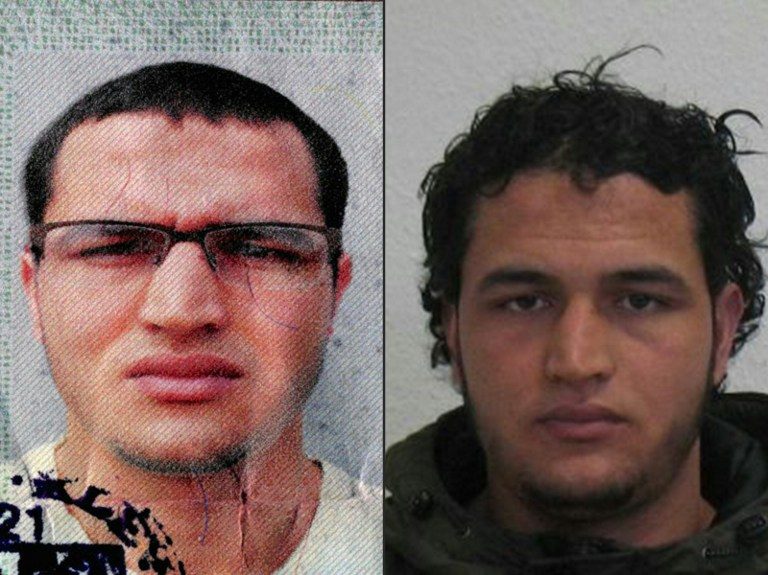 PRIME SUSPECT. This combination of pictures created on December 21, 2016 shows
a handout portrait released by German Federal Police Office (BKA) on December 21, 2016 showing two pictures of Tunisian man identified as Anis Amri, suspected of being involved in the Berlin Christmas market attack, that killed 12 people on December 19.  BKA/Handout/AFP  