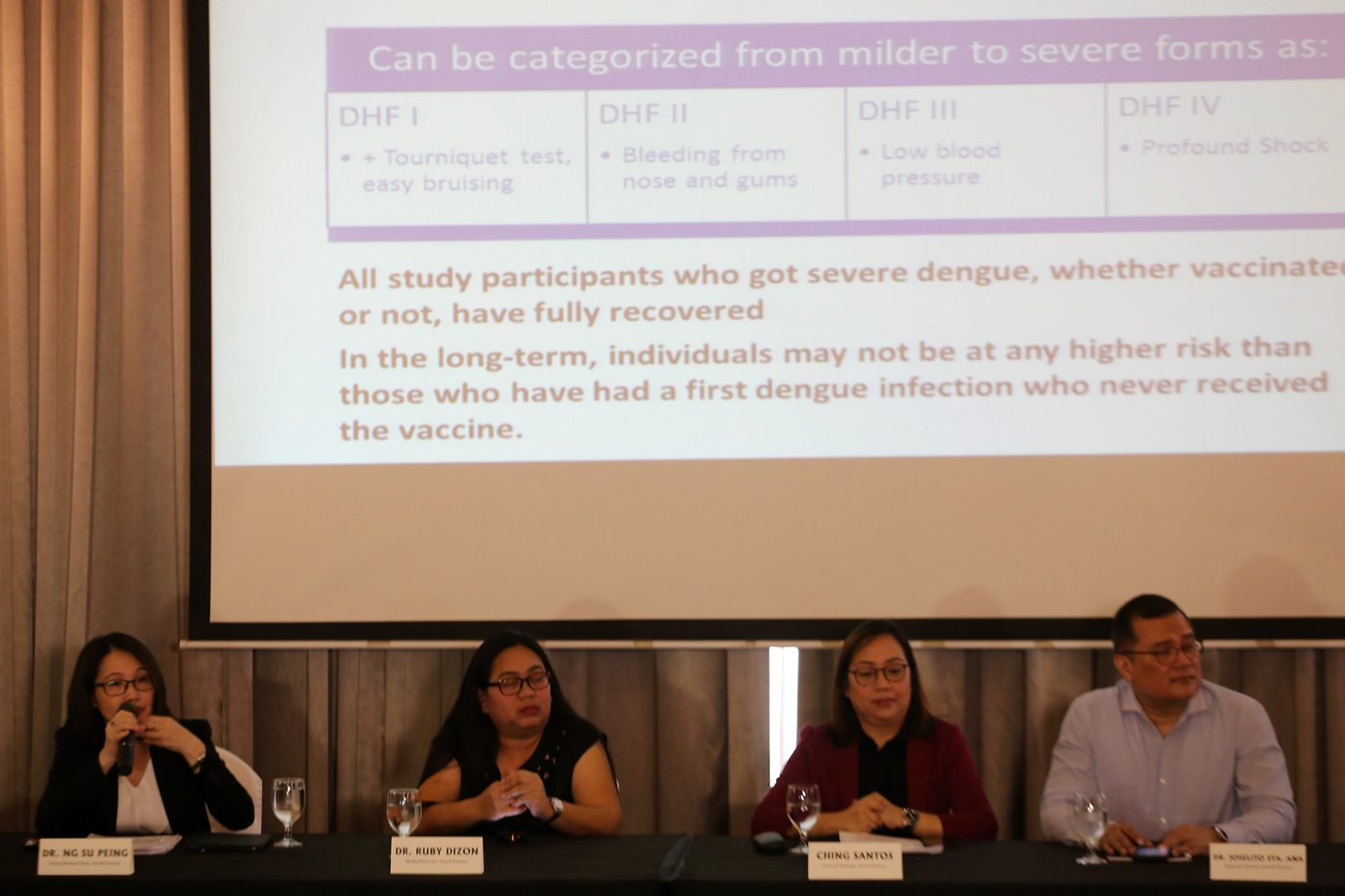 SANOFI REPRESENTATIVES. Dr. Ng Su Peing, Sanofi Pasteur Global Medical Head, discuss the effects of the Dengvaxia vaccine during a press conference at the BGC in Taguig City on December 4, 2017. Photo by Ben Nabong/Rappler 