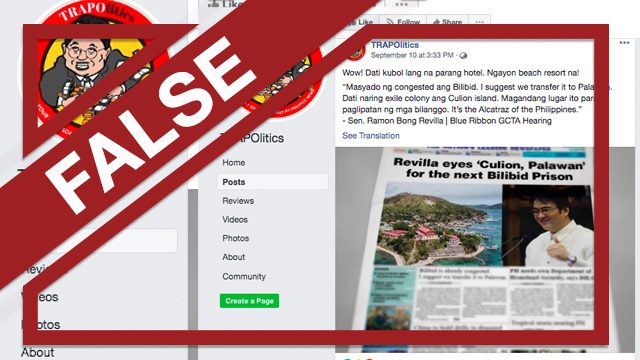 FALSE: Revilla ‘eyes Culion, Palawan as next Bilibid Prison’