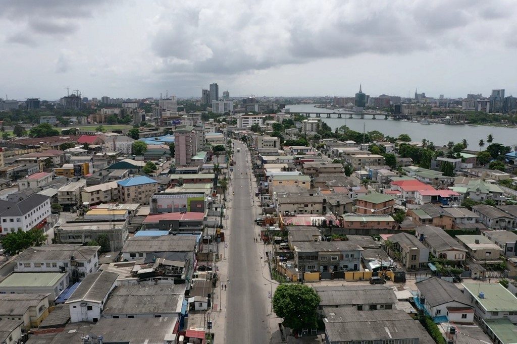 DESERTED. An aerial view shows empty streets in Lagos on March 31, 2020, after Nigeria locked down its economic hub and its capital Abuja to curb the spread of the virus. Photo by Pierre Favennec/AFP 