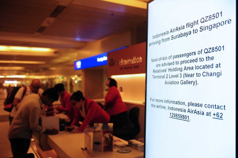 In Singapore, relatives of passengers waiting for them are advised to proceed to a holding area at the Singapore International Airport. Photo from AFP 