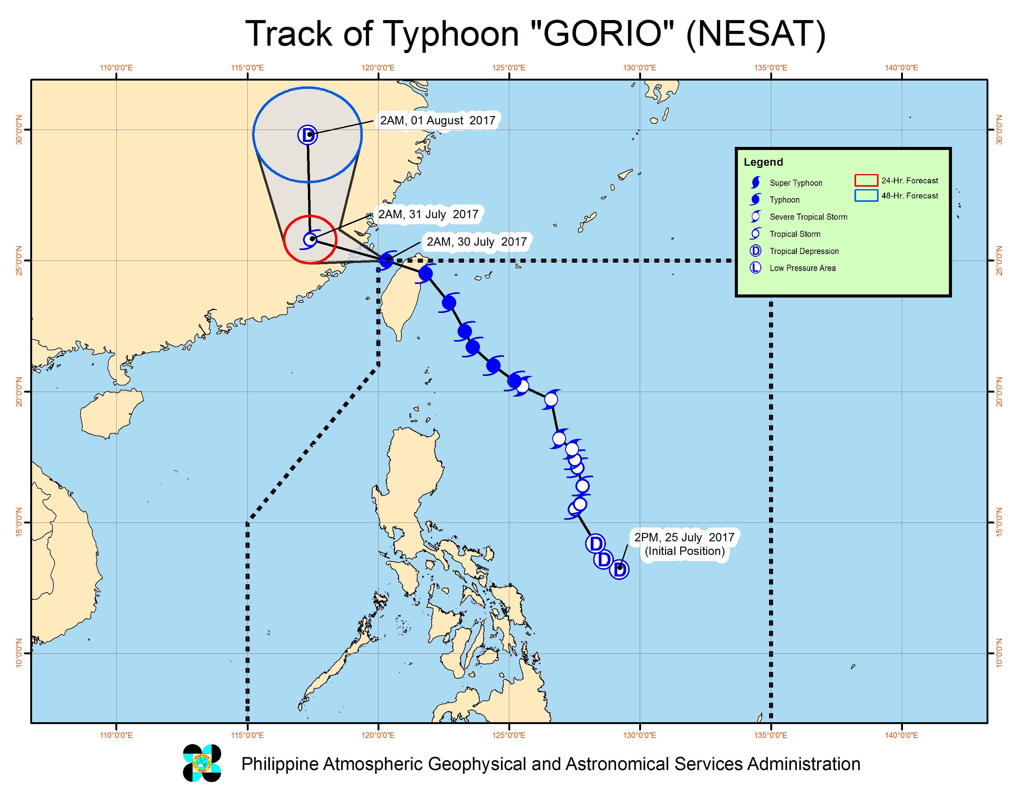 Forecast track of Typhoon Gorio as of July 30, 5 am. Image courtesy of PAGASA 
