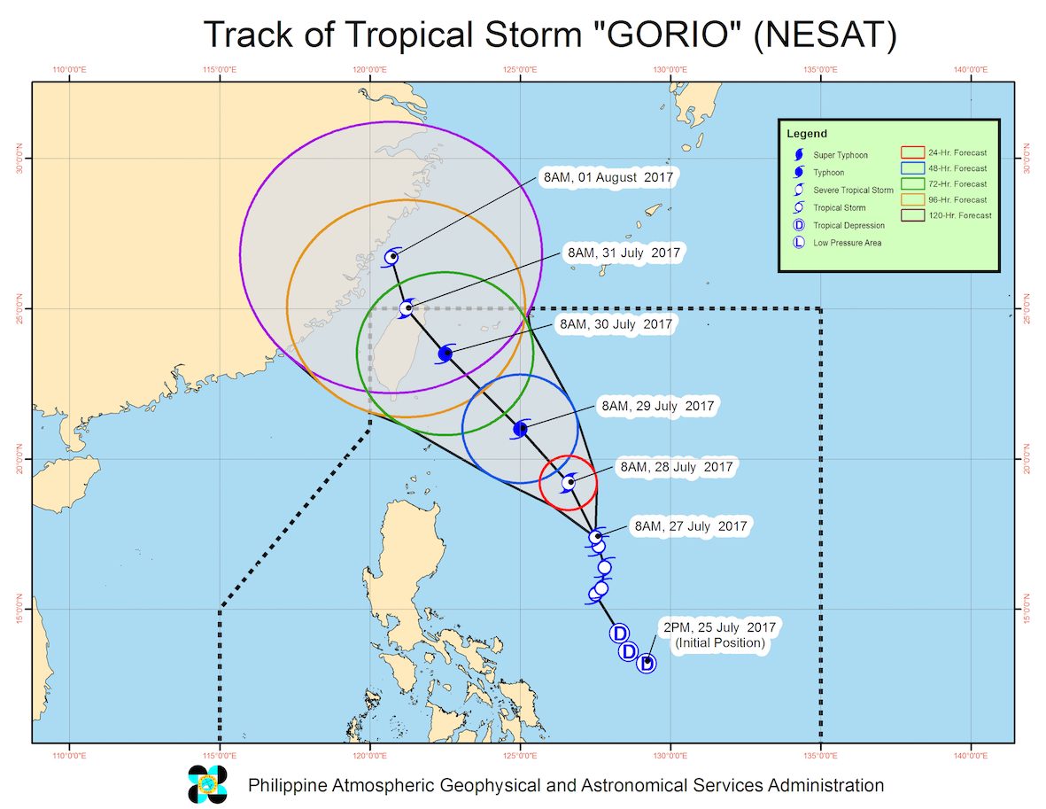 Forecast track of Tropical Storm Gorio as of July 27, 11 am. Image courtesy of PAGASA 