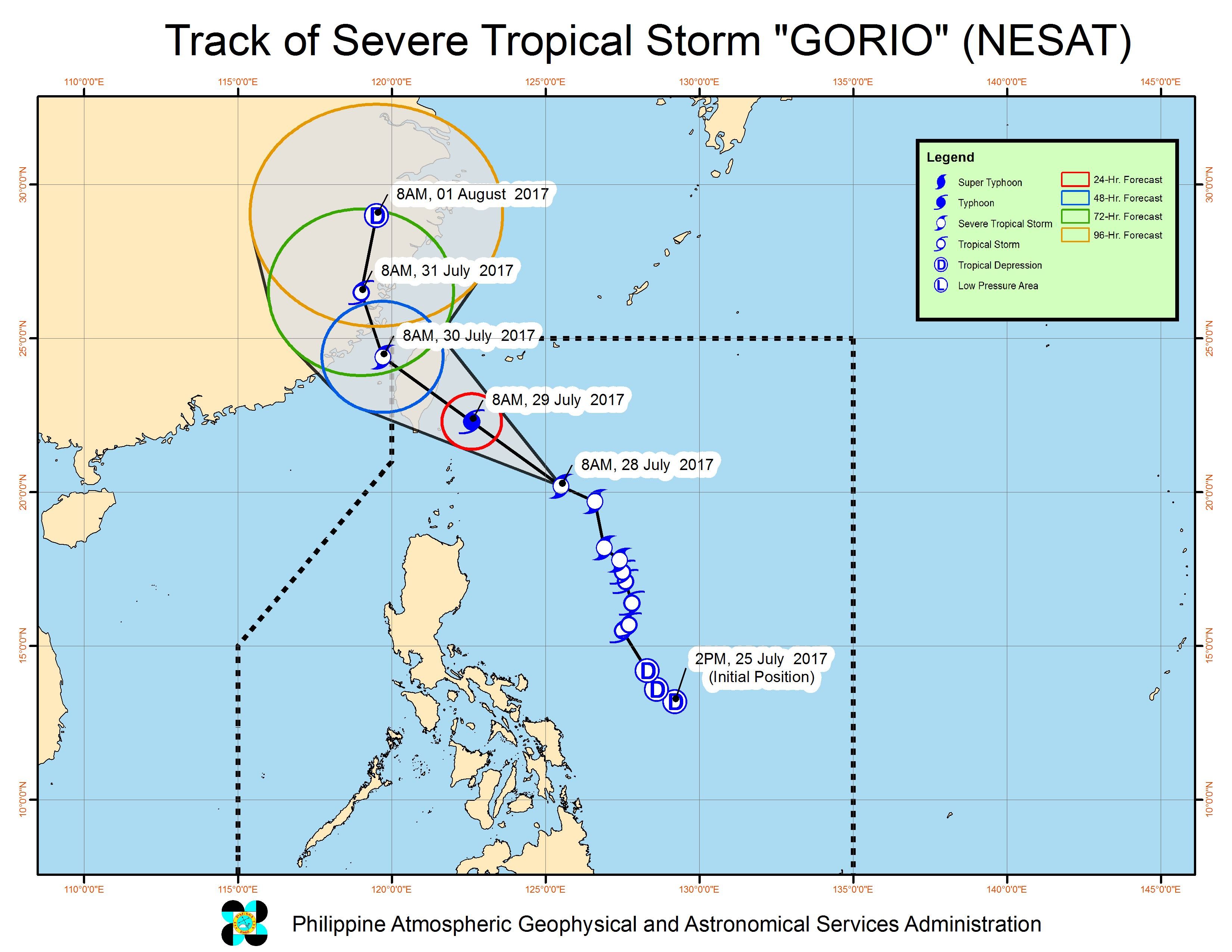 Forecast track of Severe Tropical Storm Gorio as of July 28, 11 am. Image courtesy of PAGASA 
