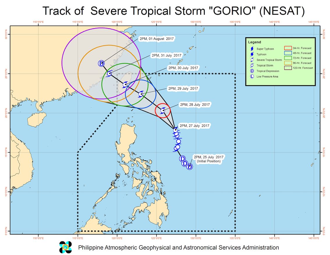 Forecast track of Severe Tropical Storm Gorio as of July 27, 5 pm. Image courtesy of PAGASA 