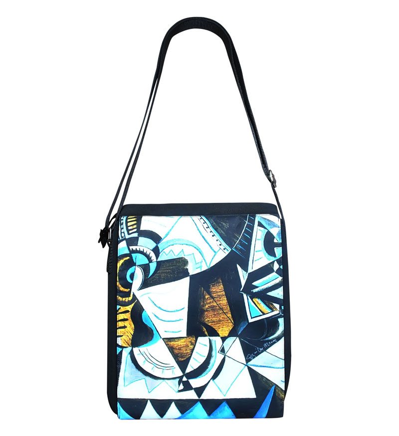 STATEMENT PIECE. One of several printed bags in the collection. Photo courtesy of Freeway