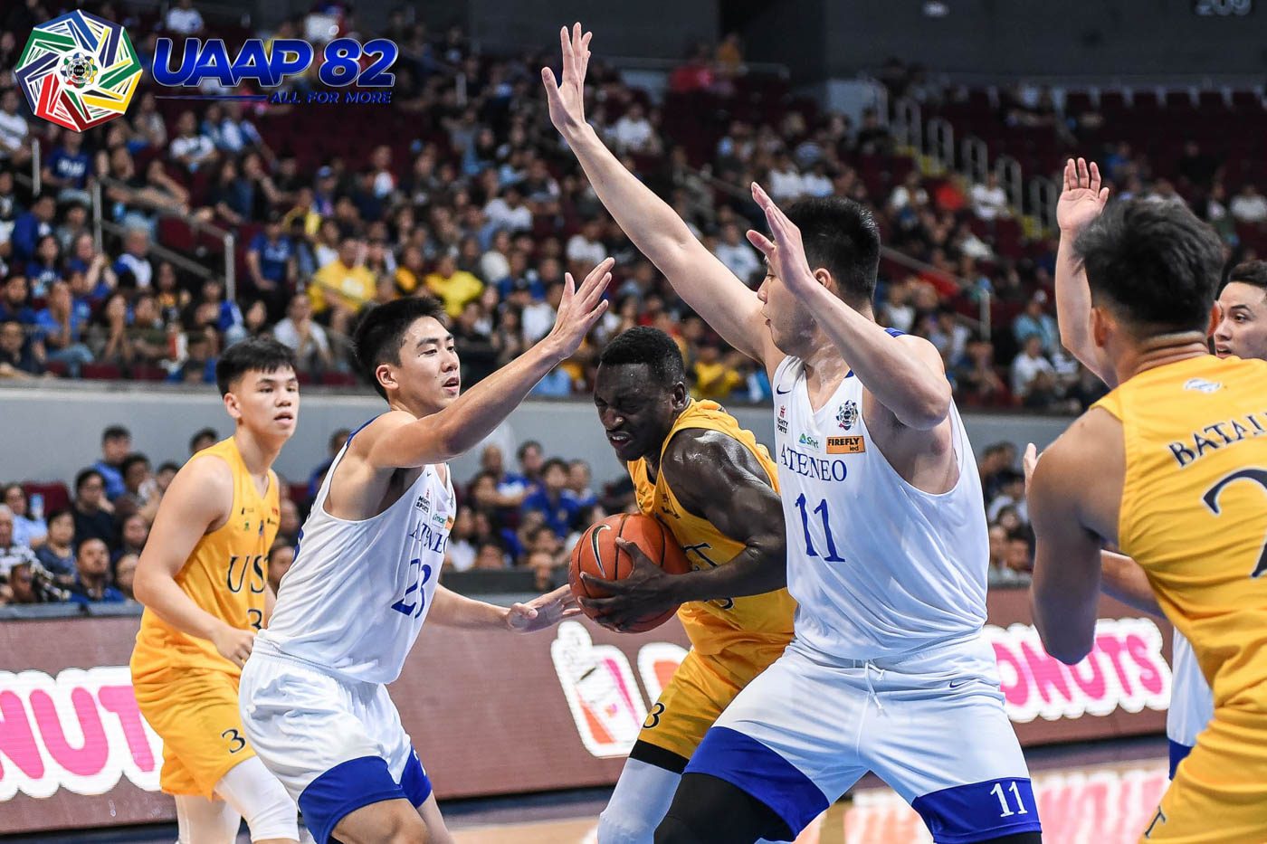 SHACKLED. Ateneo holds down UST's leading MVP candidate Soulemane Chabi Yo to a season-low 6 points on a 2-of-11 clip. Photo release  