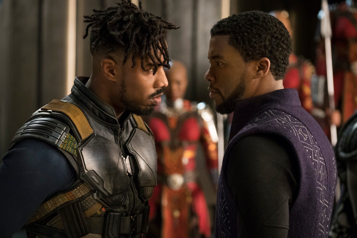 POWERFUL. Michael B Jordan and Chadwick Boseman star in the 2018 film 'Black Panther.' Photo by Matt Kennedy/Marvel Studios 