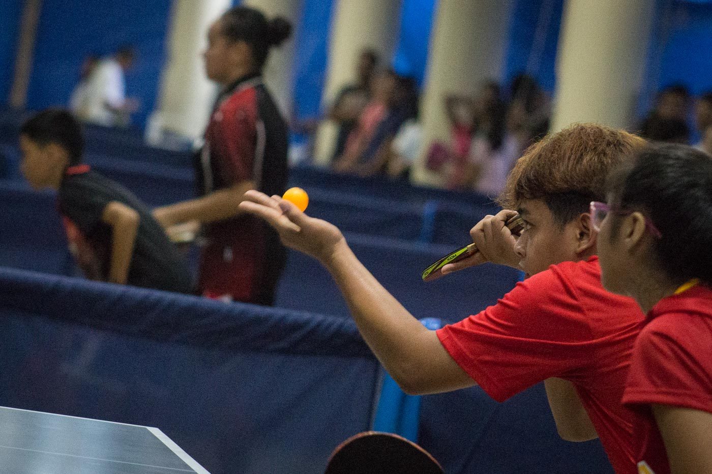 FOCUS. Table tennis mixed doubles players from Central Luzon in a knock out competition against Calabarzon at the Antique Electric Cooperative Covered Gym 