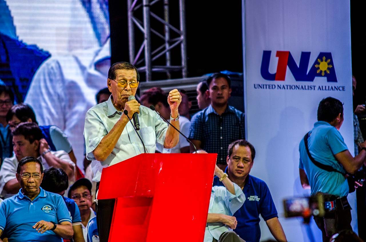 'DO YOU WANT TO SUFFER?' Enrile has a warning for voters during the May polls. Photo by Rob Reyes/Rappler 