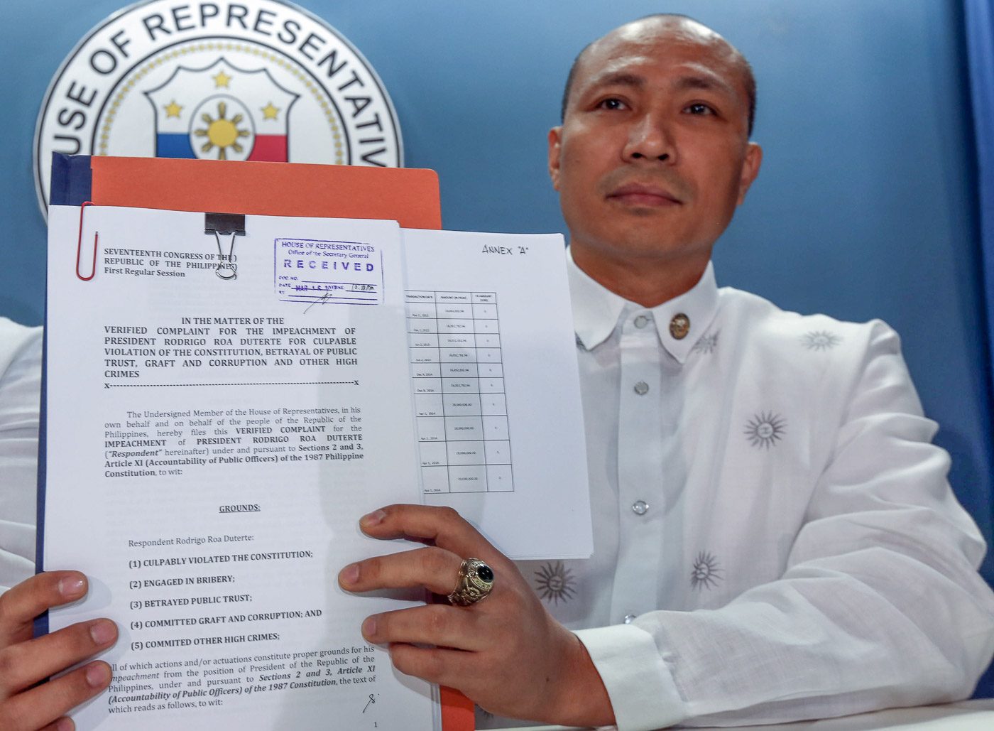 SOLDIER VS DUTERTE. Magdalo Representative Gary Alejano filed an impeachment case against President Rodrigo Duterte. It was quickly dismissed by the House committee on justice. File by Ben Nabong/Rappler  