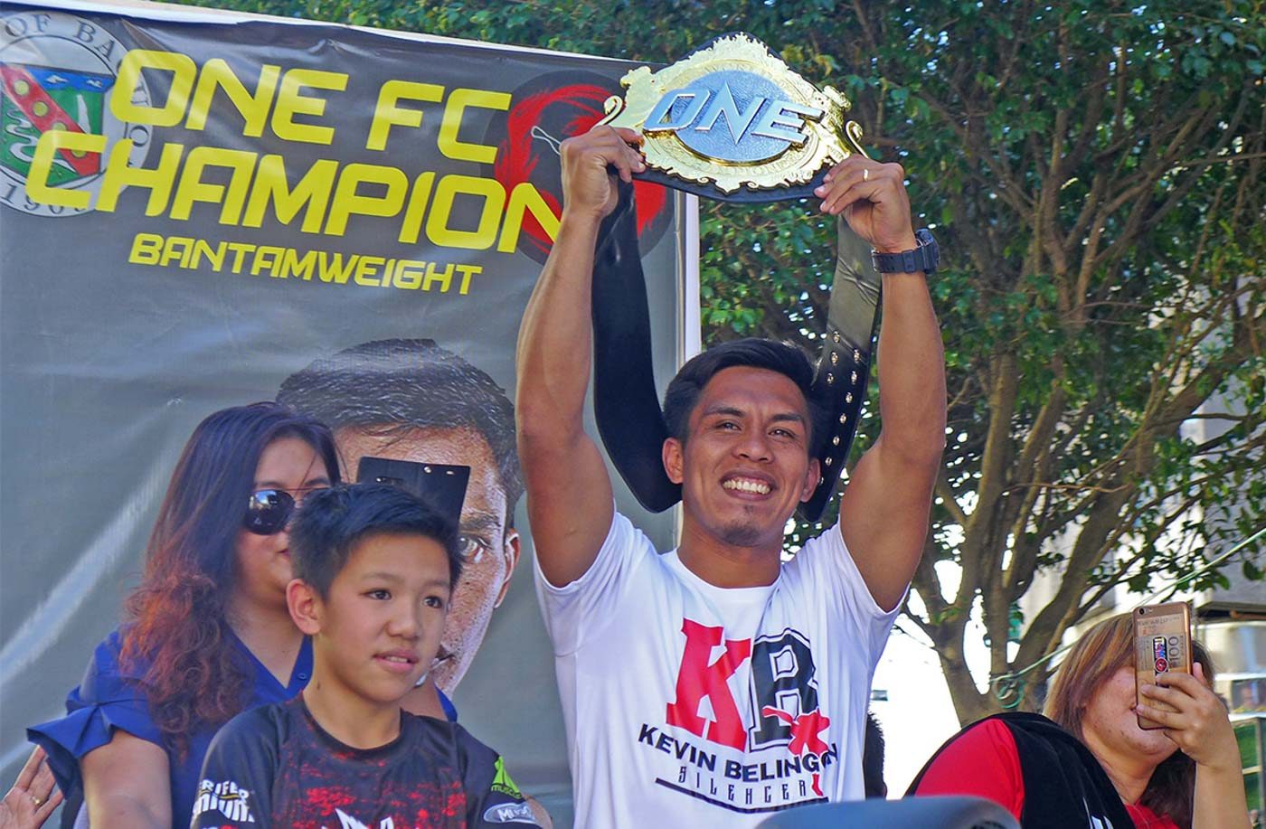 THE SILENCER. Kevin 'The Silencer' Belingon flashes his Bantamweight World Champion belt. Photo by Mau Victa/Rappler  