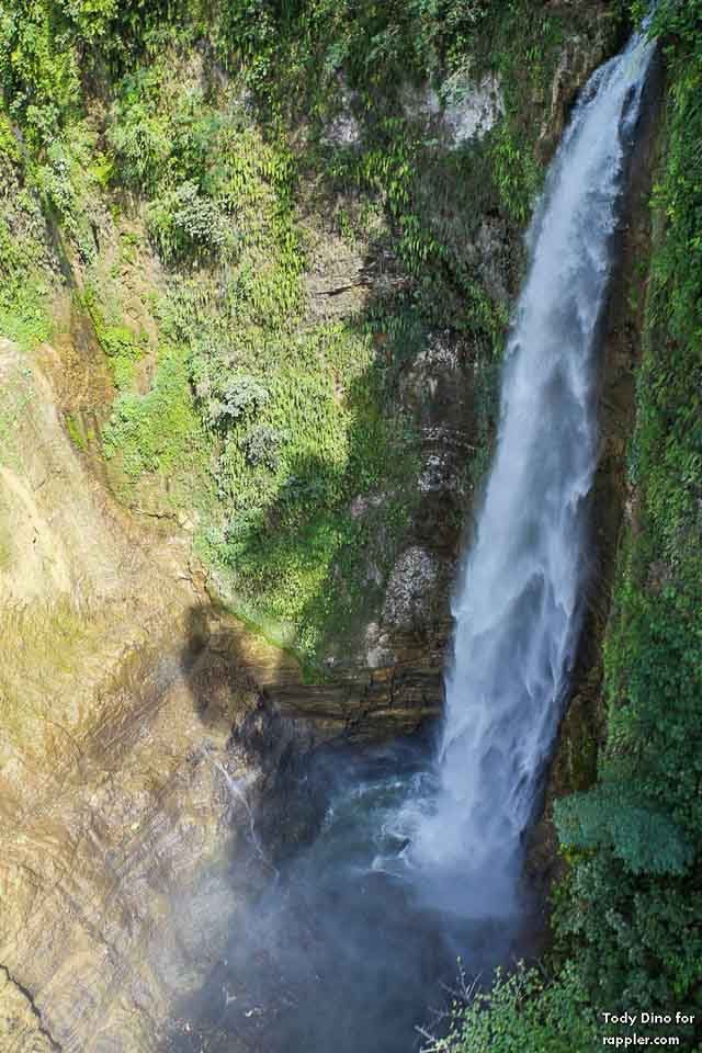 View from the top. One of the 7 waterfalls, been shot while riding a zipline 