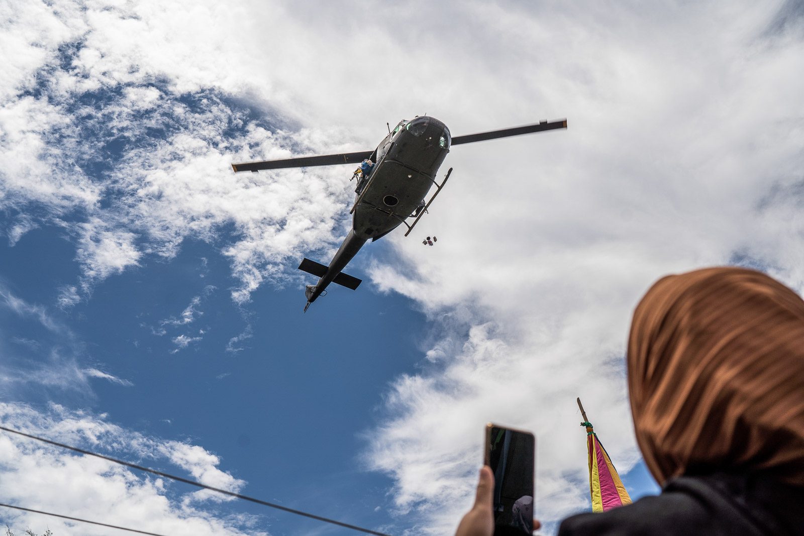 WINNING HEARTS. A helicopter drops hundreds of stuffed toys in Mohammad Ajul on October 4, 2019. Photo by Martin San Diego