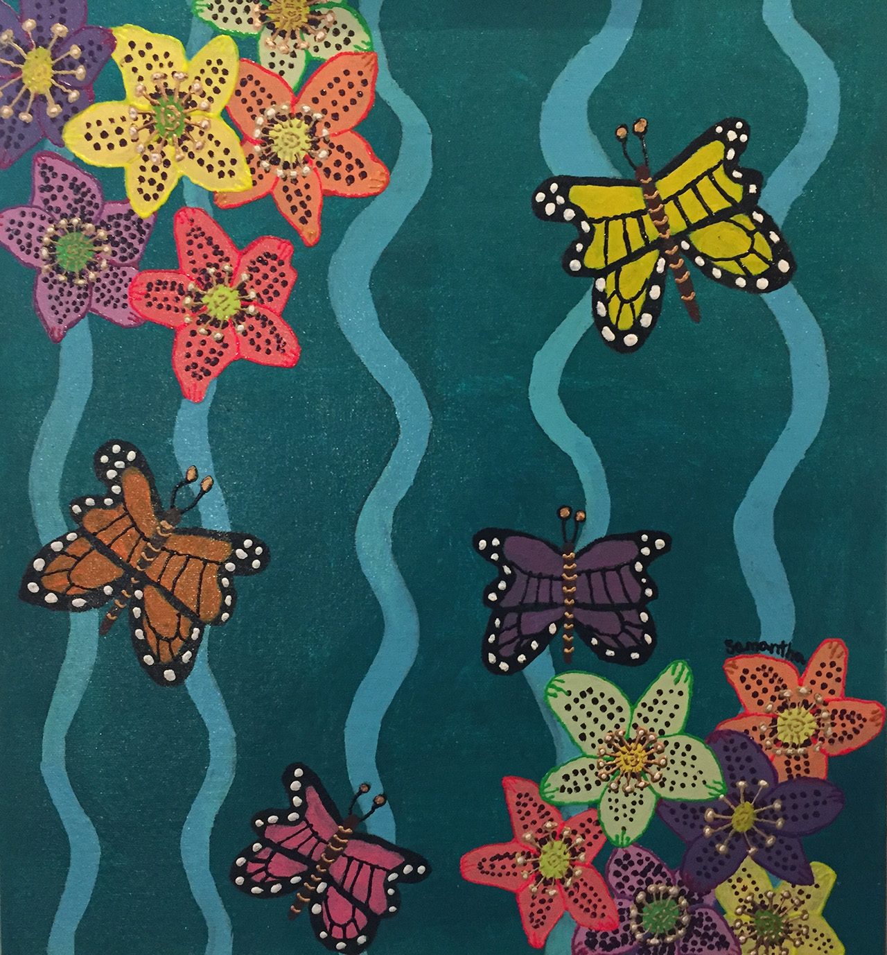 GARDEN. Samantha Kaspar's Butterfly and Flowers showcases a different approach of the world around her. More than just simple scenes, flowers and butterflies symbolizes her free and happy life   