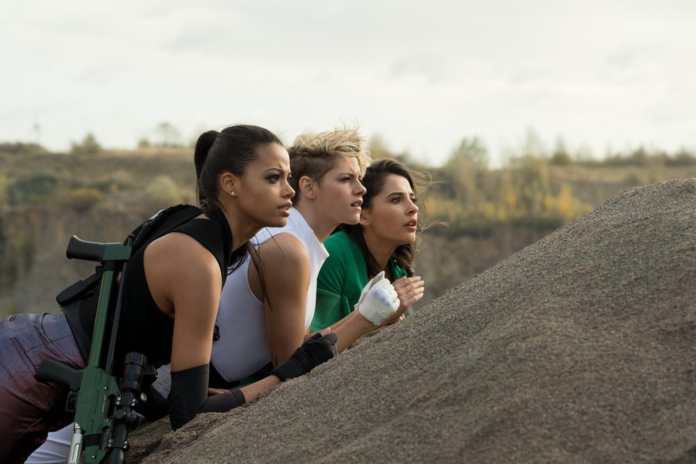 SISTERS. Ella Balinska, Kristen Stewart and Naomi Scott star in Charlie's Angels. Photo courtesy of Columbia Pictures 