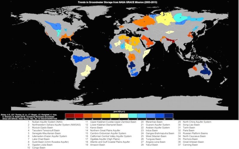 UC Irvine researchers used NASA satellites to show aquifer depletion worldwide. Image courtesy UC Irvine/NASA 