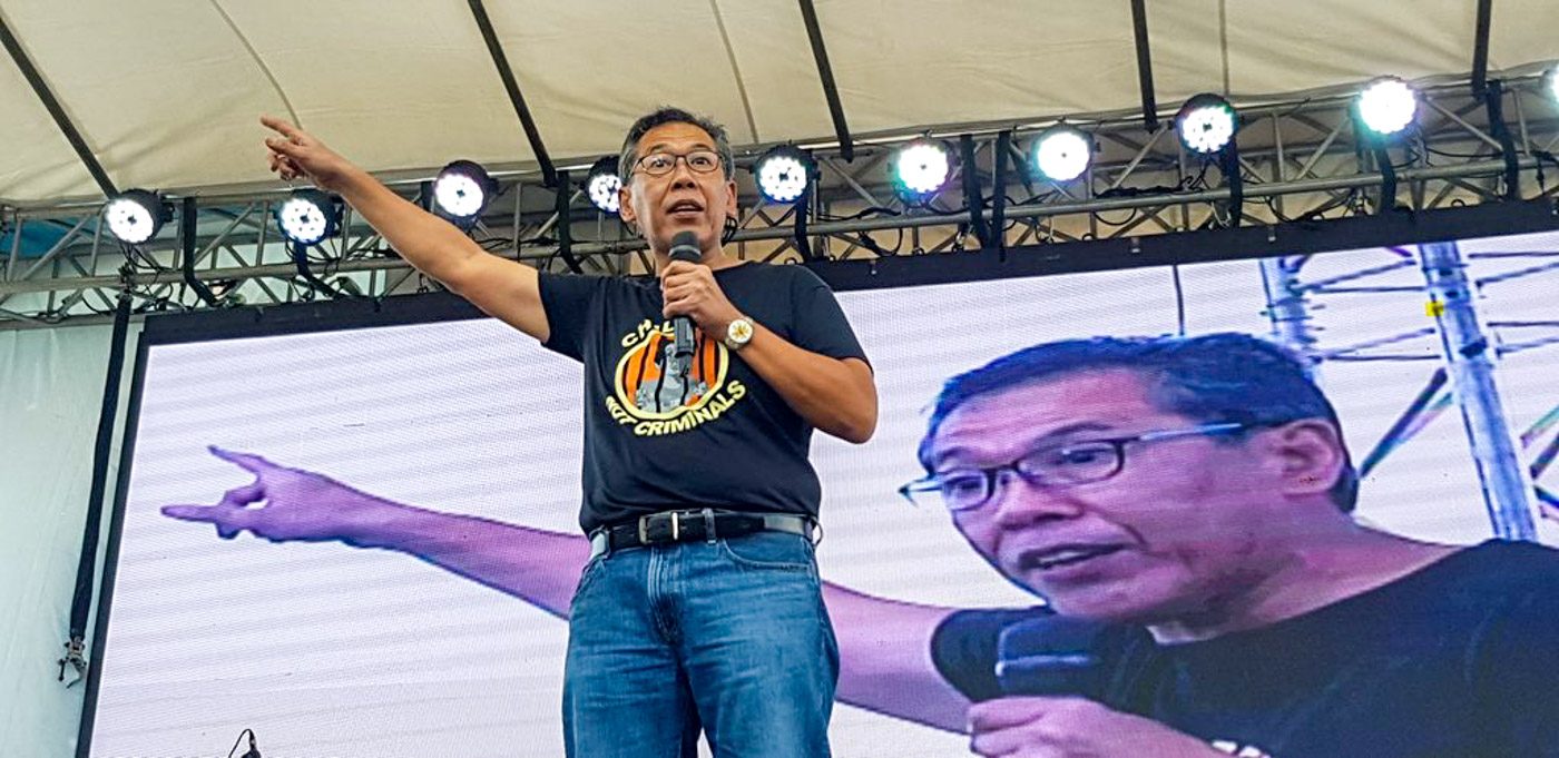 ASSERT. Chel Diokno speaks at Luneta Park for a united Martial Law commemoration, where protesters showed opposition to contentious government policies and intensifying militarization under President Duterte on September 20, 2019. Photo by Jaia Yap/Rappler 
