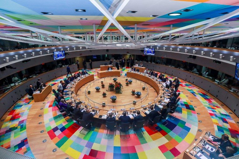 EU SUMMIT. A general view of European Union leaders attending the second day of a EU summit at the European Council in Brussels on October 18, 2018. Photo by Stephanie Lecocq/Pool/AFP  