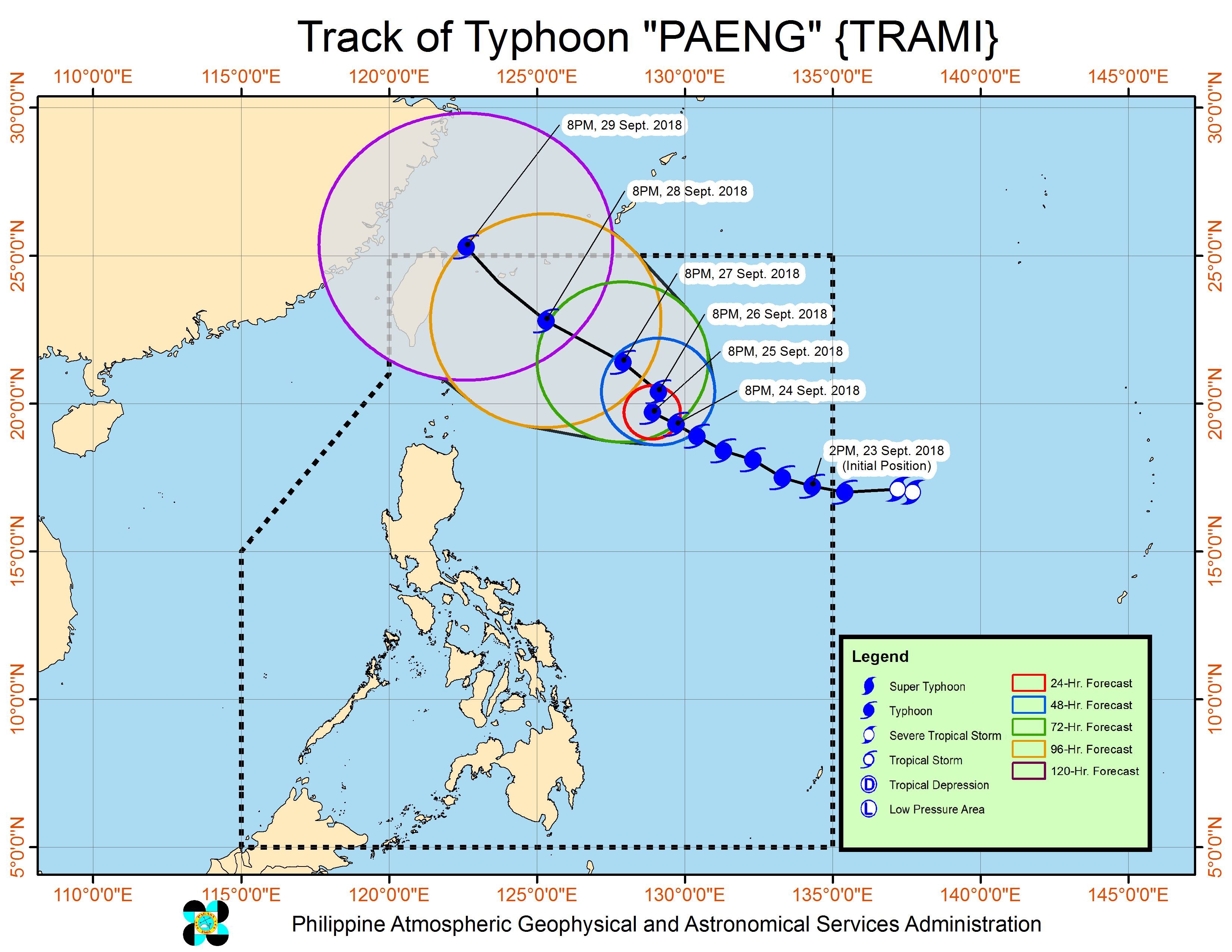 Forecast track of Typhoon Paeng (Trami) as of September 24, 2018, 11 pm. Image from PAGASA 