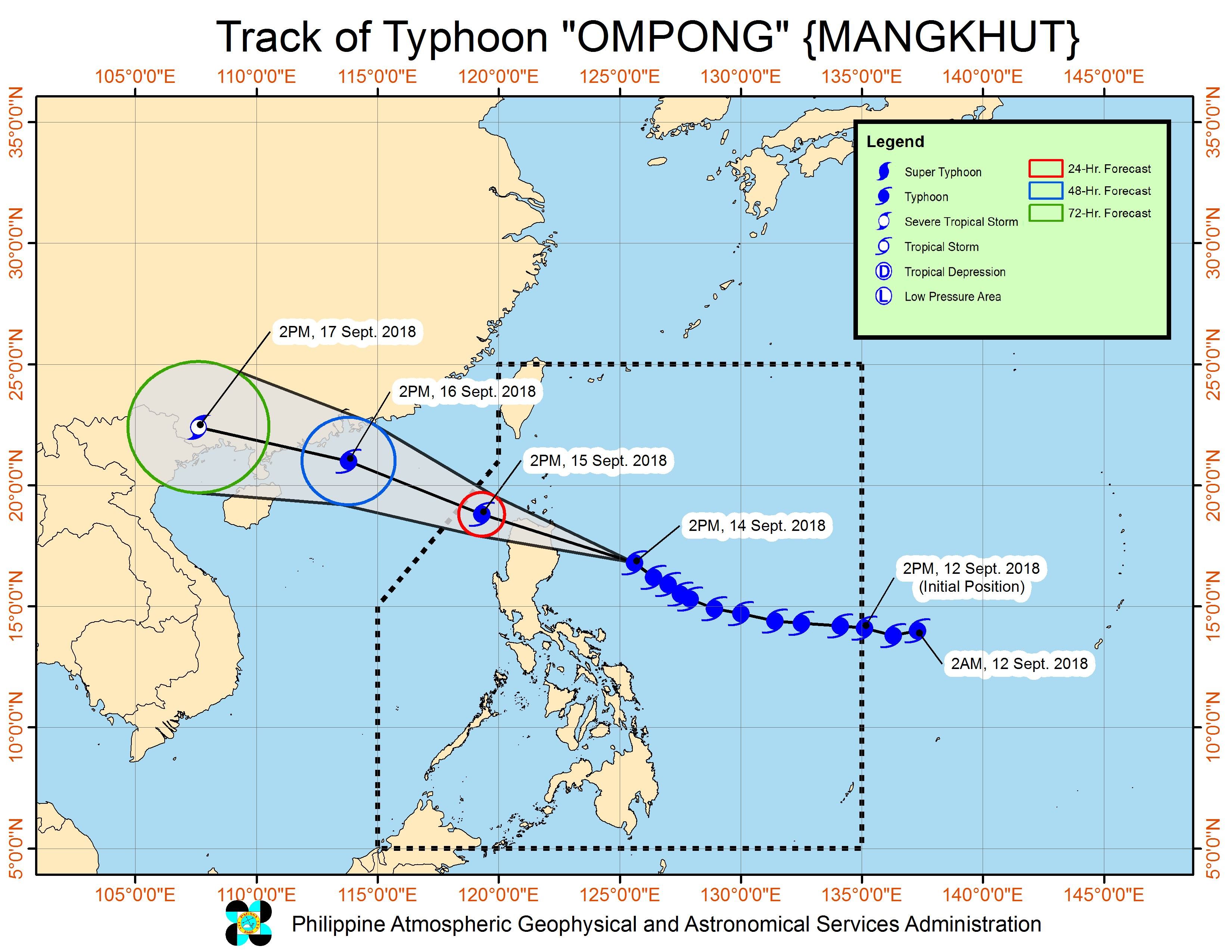 Forecast track of Typhoon Ompong (Mangkhut) as of September 14, 2018, 5 pm. Image from PAGASA 