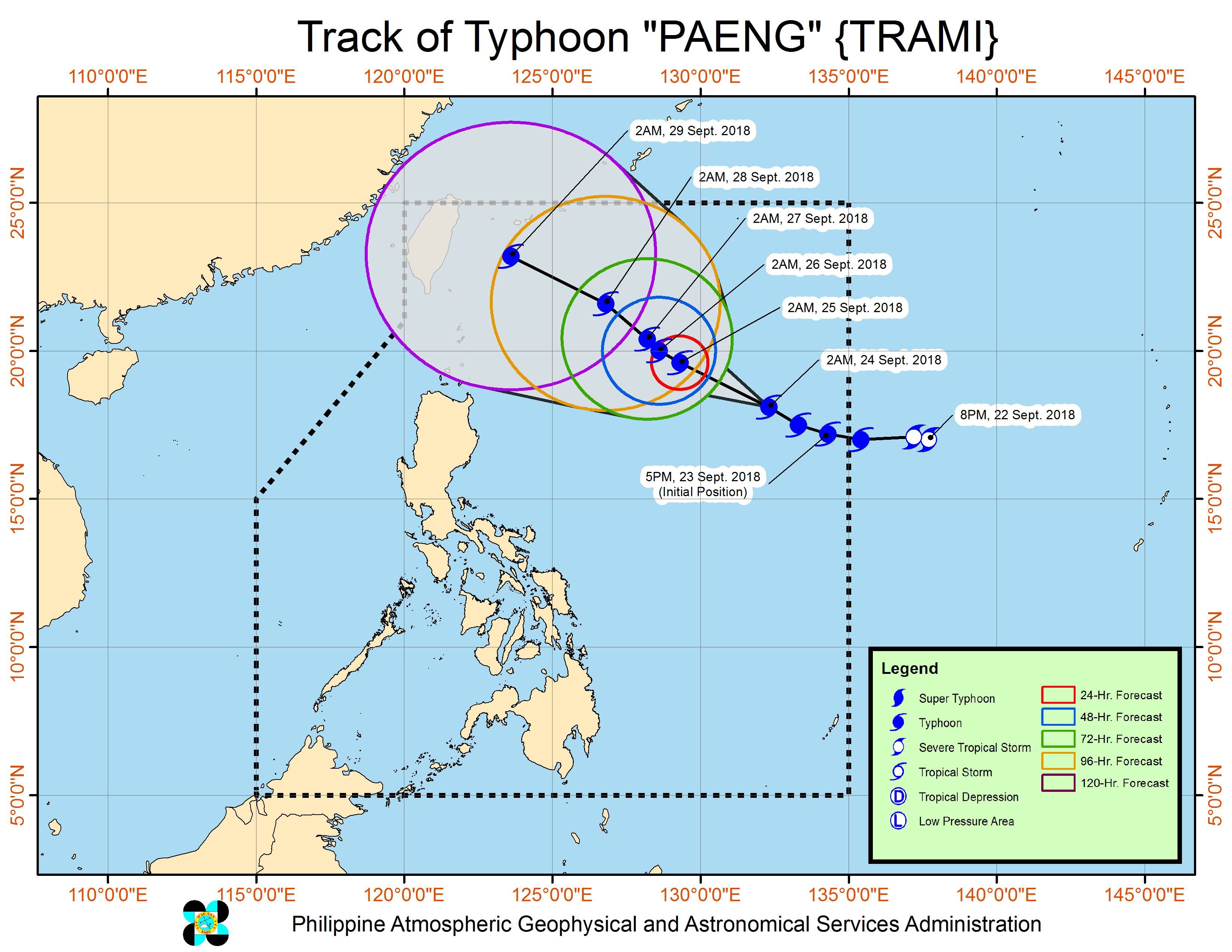 Forecast track of Typhoon Paeng (Trami) as of September 25, 2018, 5 am. Image from PAGASA 