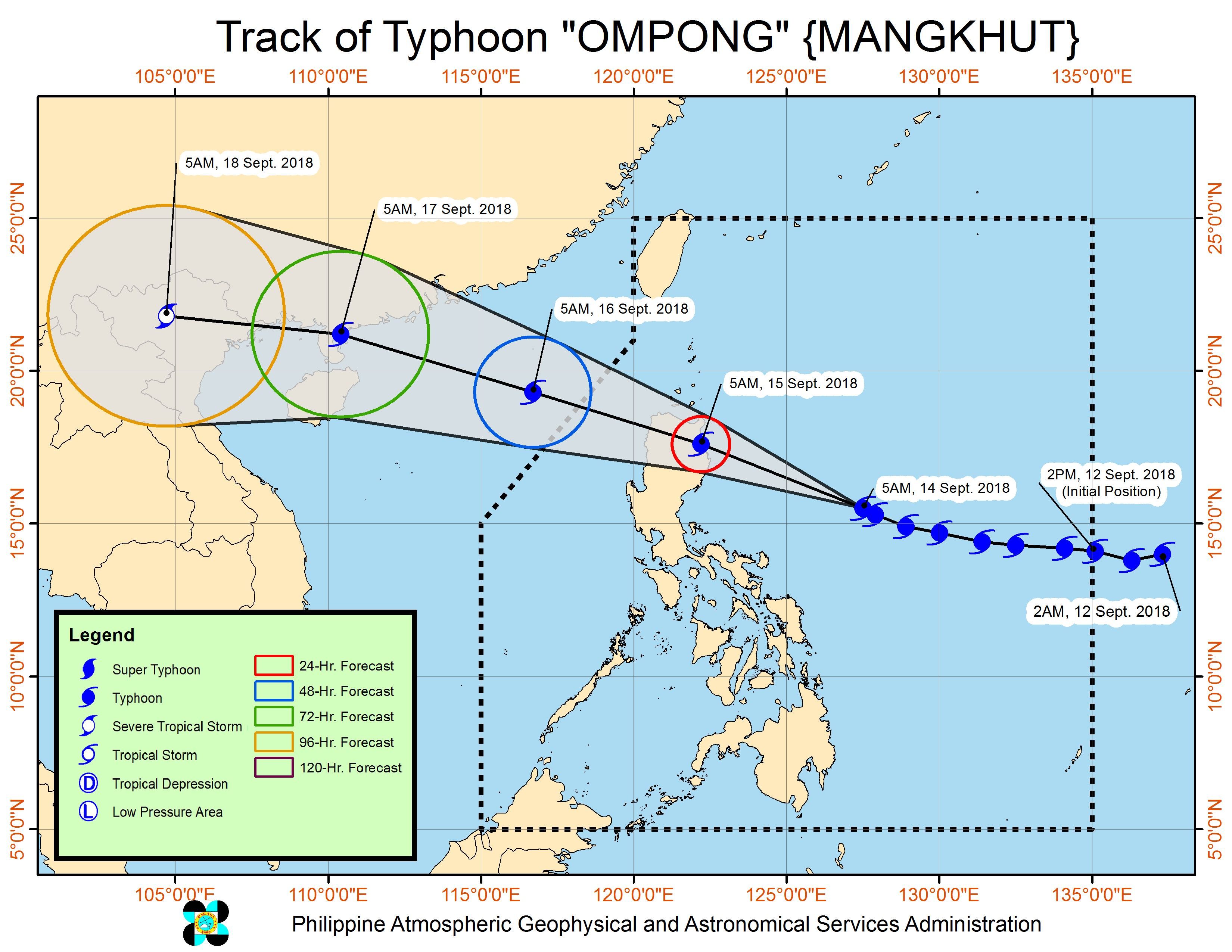 Forecast track of Typhoon Ompong (Mangkhut) as of September 14, 2018, 8 am. Image from PAGASA 