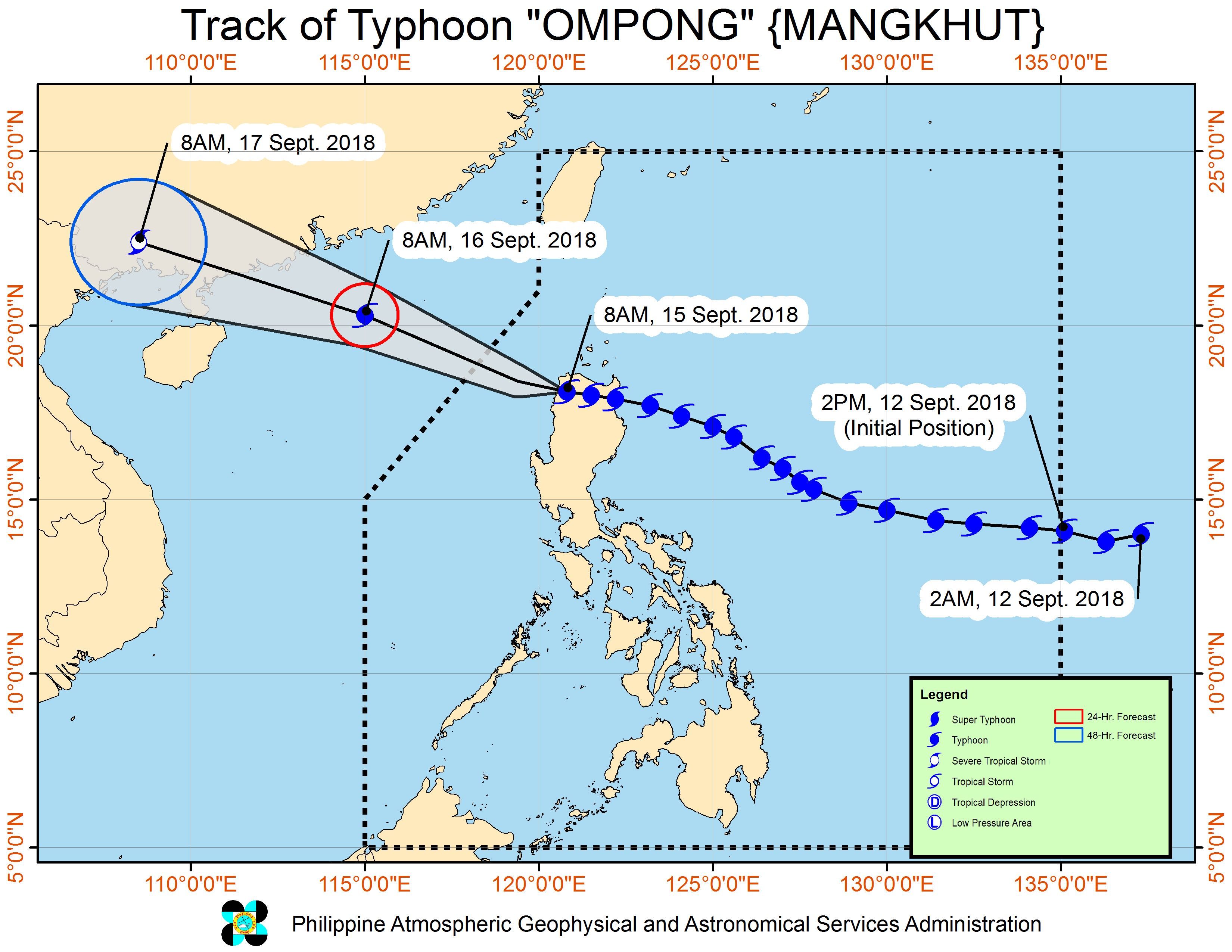 Forecast track of Typhoon Ompong (Mangkhut) as of September 15, 2018, 11 am. Image from PAGASA 