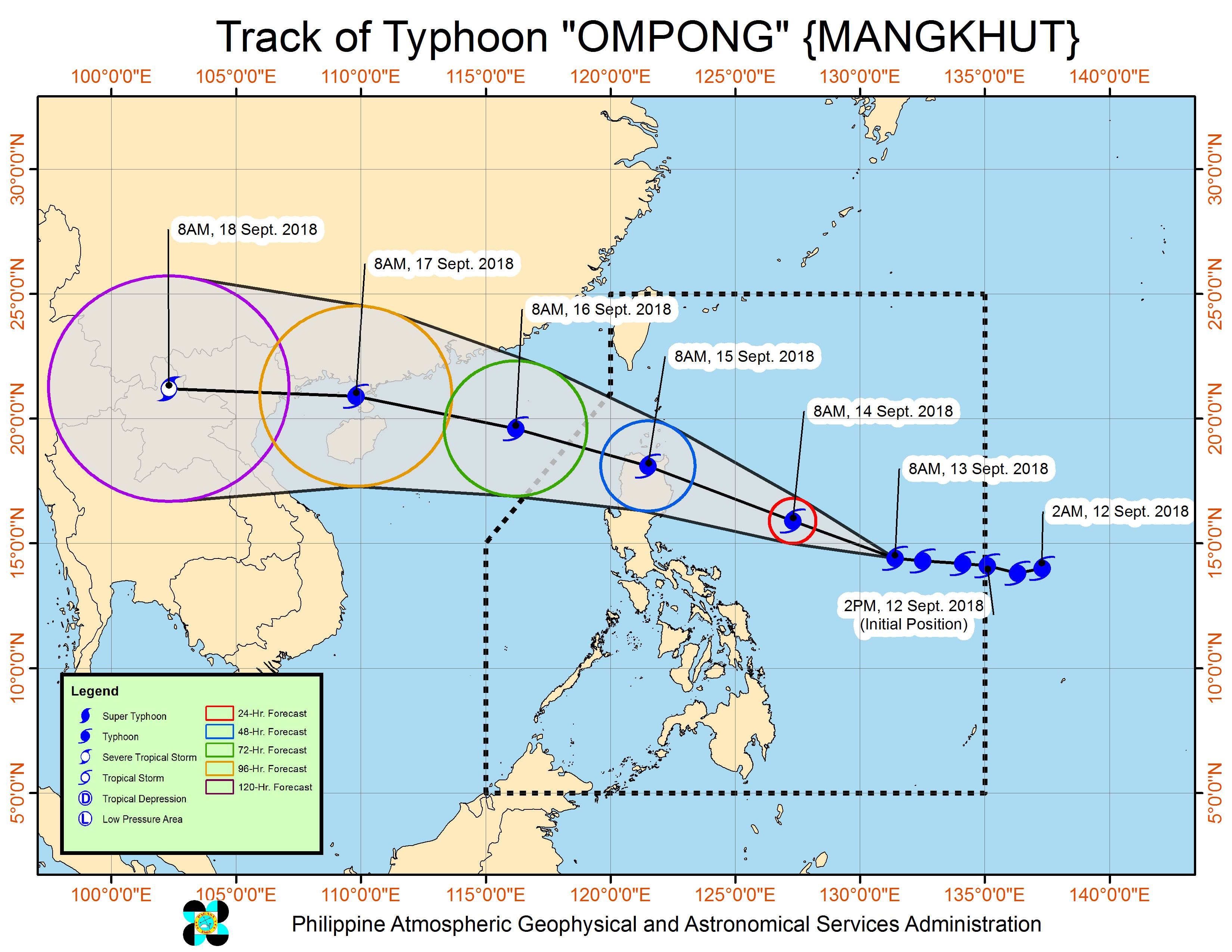 Forecast track of Typhoon Ompong (Mangkhut) as of September 13, 2018, 11 am. Image from PAGASA 