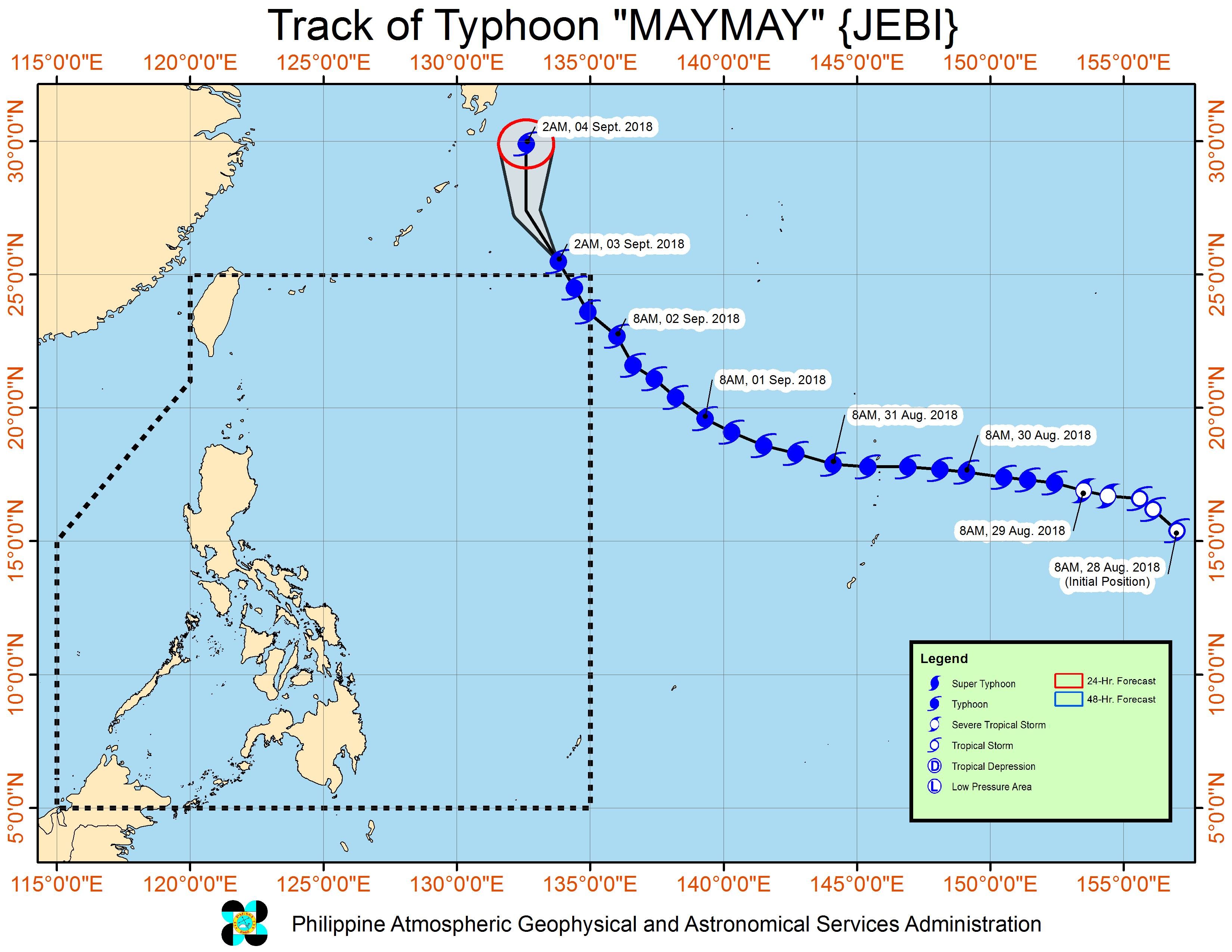 Forecast track of Typhoon Maymay (Jebi) as of September 3, 2018, 5 am. Image from PAGASA 