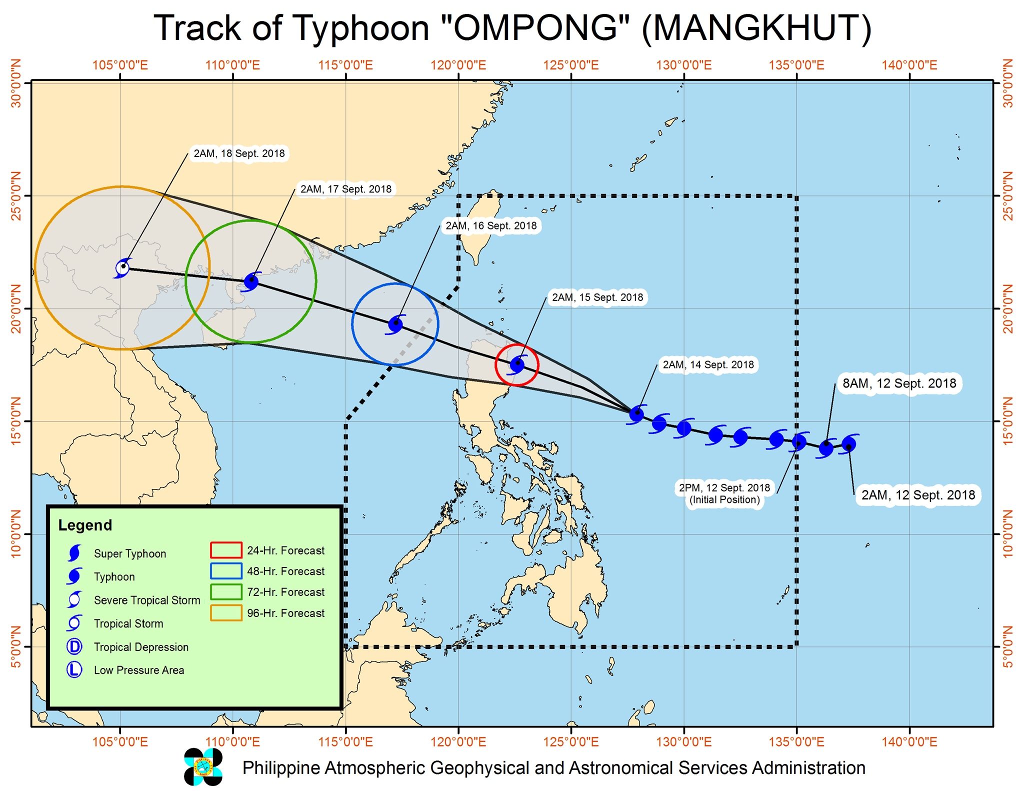Forecast track of Typhoon Ompong (Mangkhut) as of September 14, 2018, 5 am. Image from PAGASA 