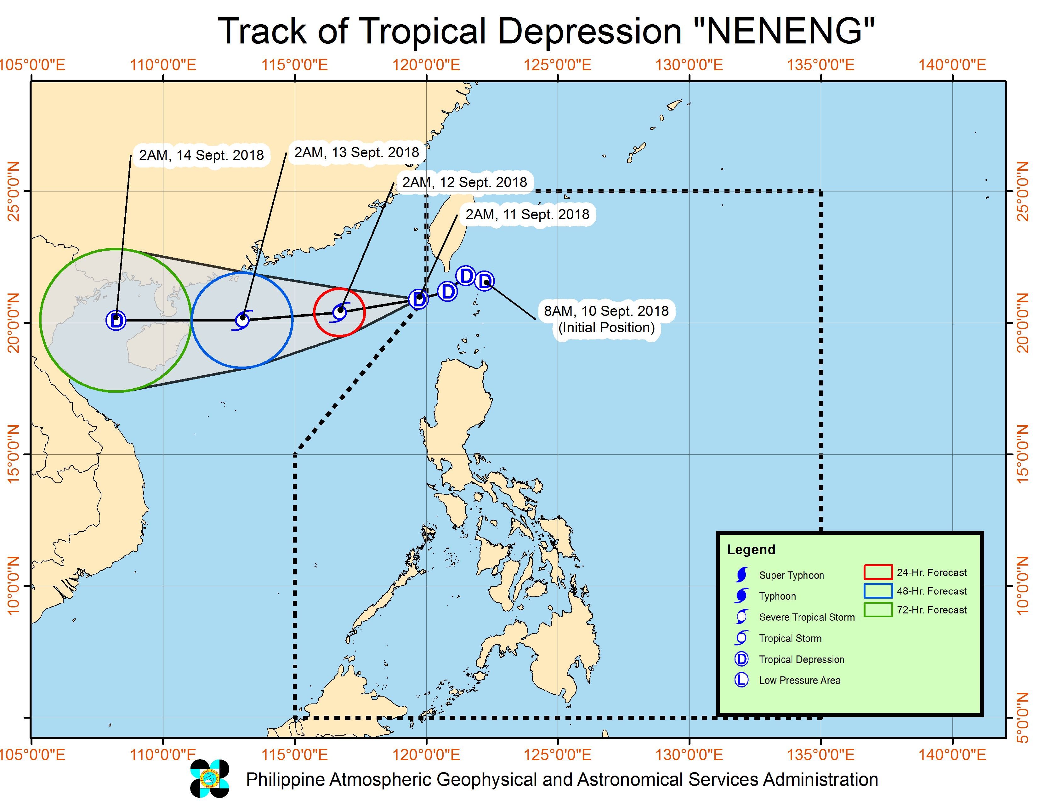Forecast track of Tropical Depression Neneng as of September 11, 2018, 5 am. Image from PAGASA 