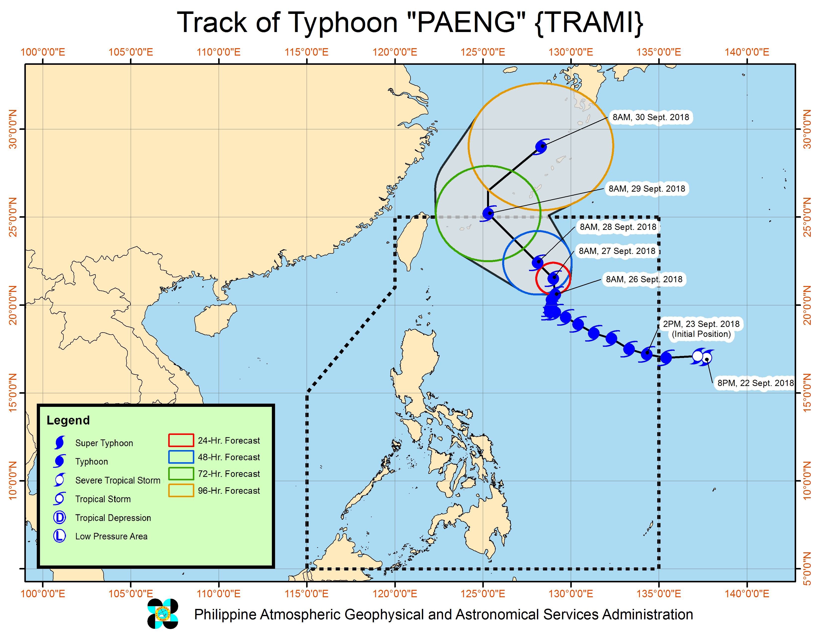 Forecast track of Typhoon Paeng (Trami) as of September 26, 2018, 11 am. Image from PAGASA 
