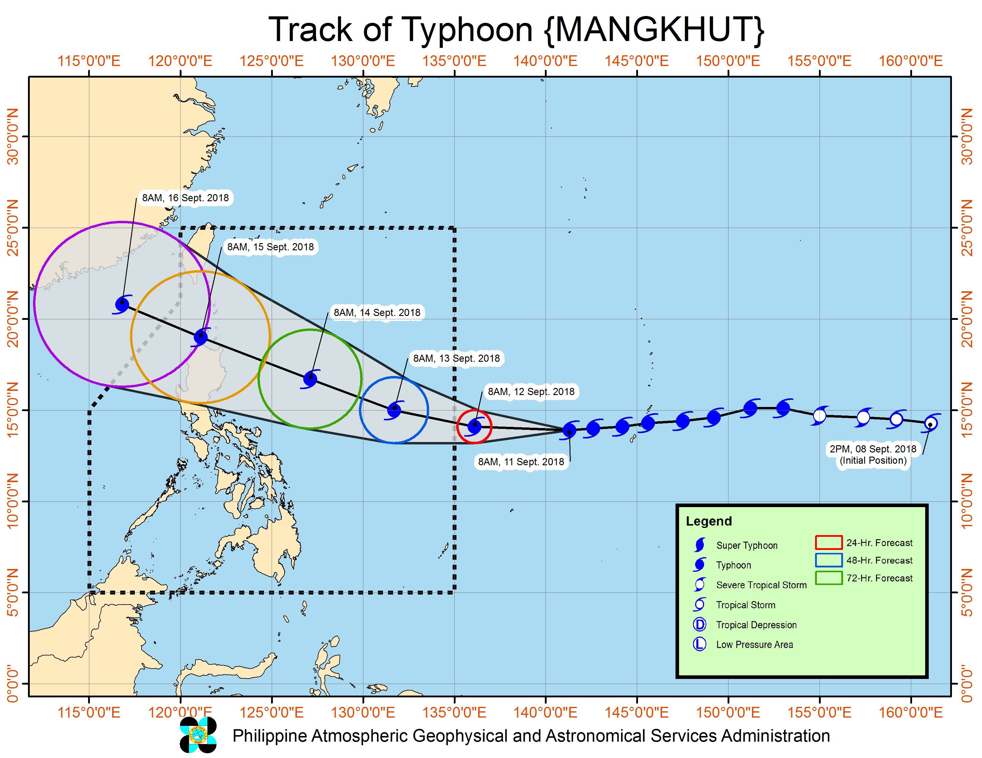Forecast track of Typhoon Mangkhut as of September 11, 2018, 11 am. Image from PAGASA 