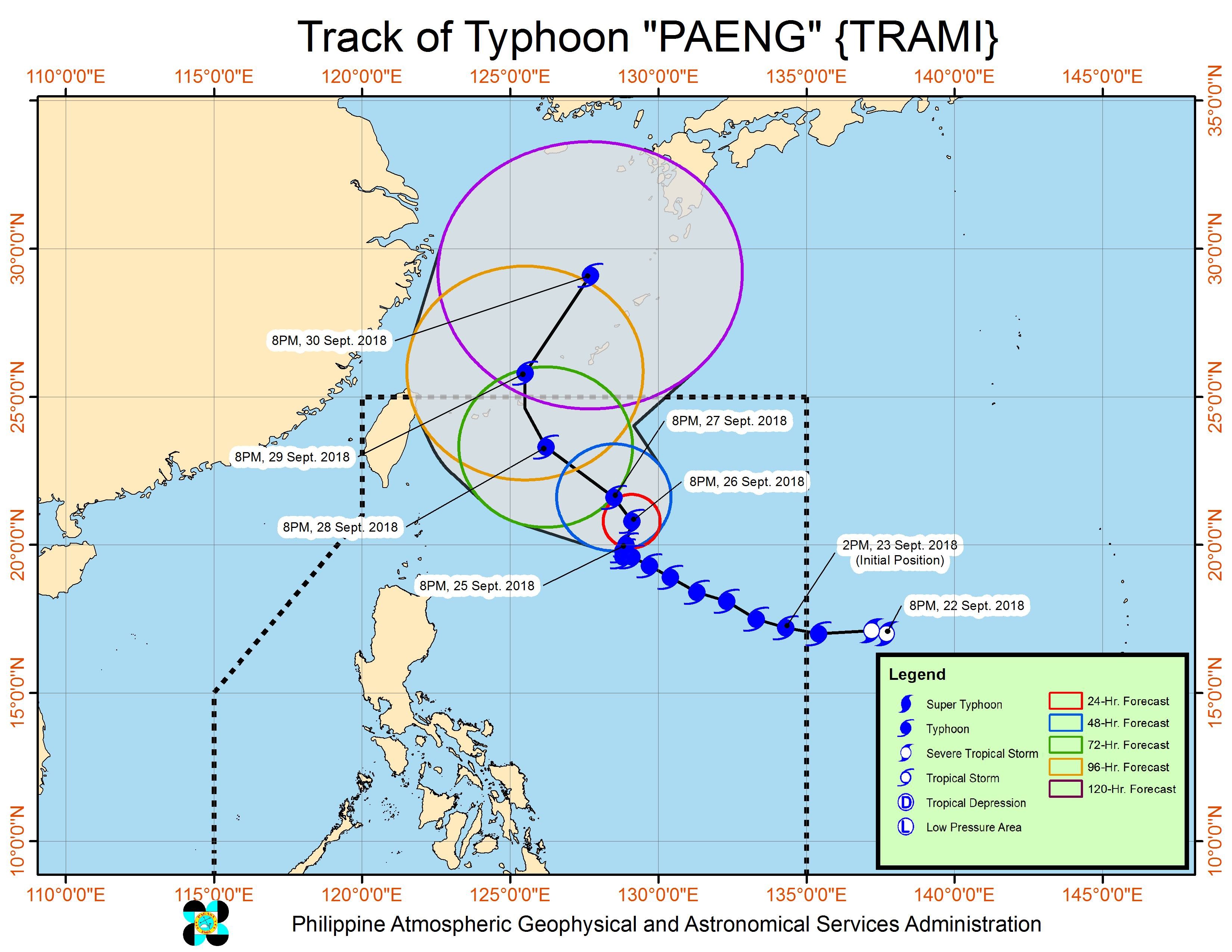 Forecast track of Typhoon Paeng (Trami) as of September 25, 2018, 11 pm. Image from PAGASA 