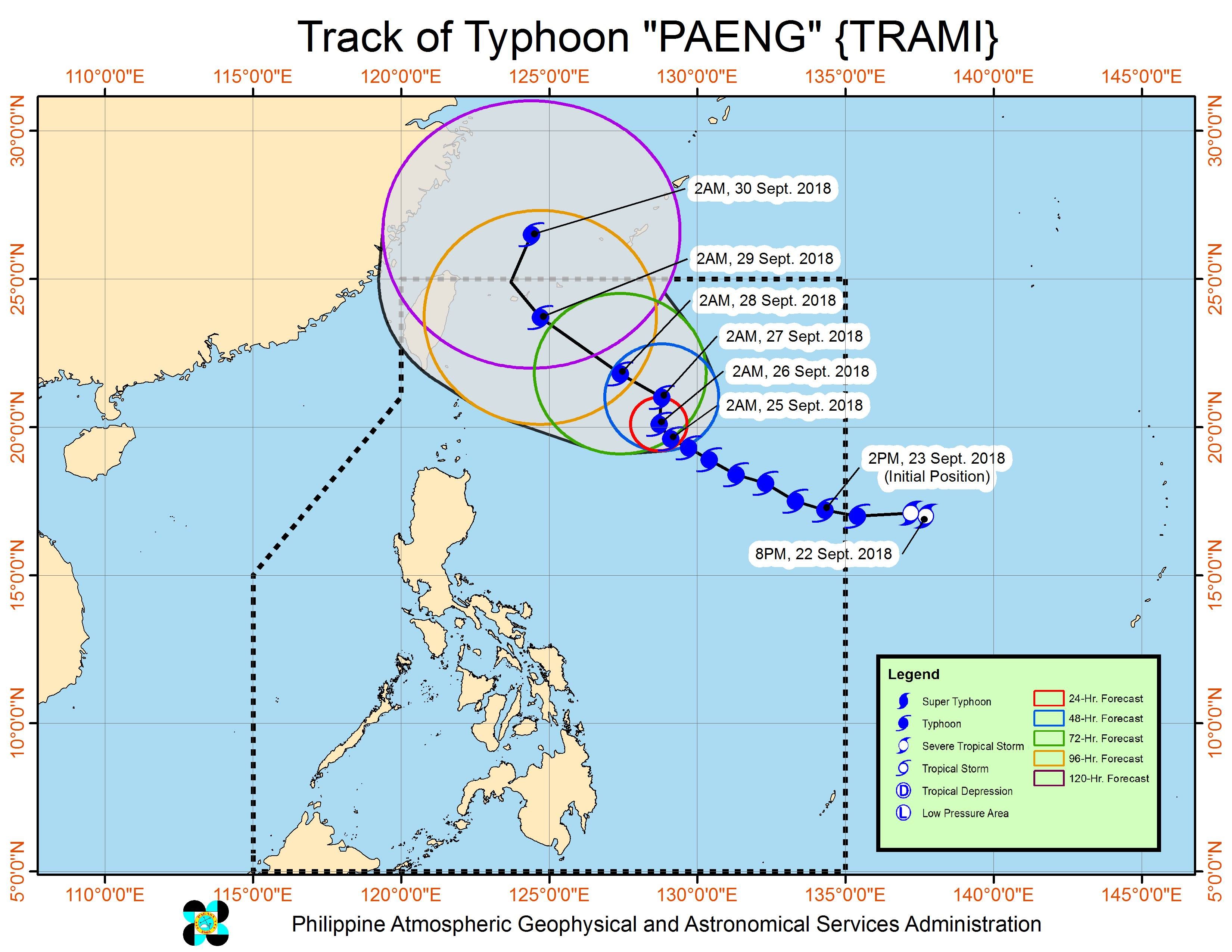 Forecast track of Typhoon Paeng (Trami) as of September 25, 2018, 5 am. Image from PAGASA 