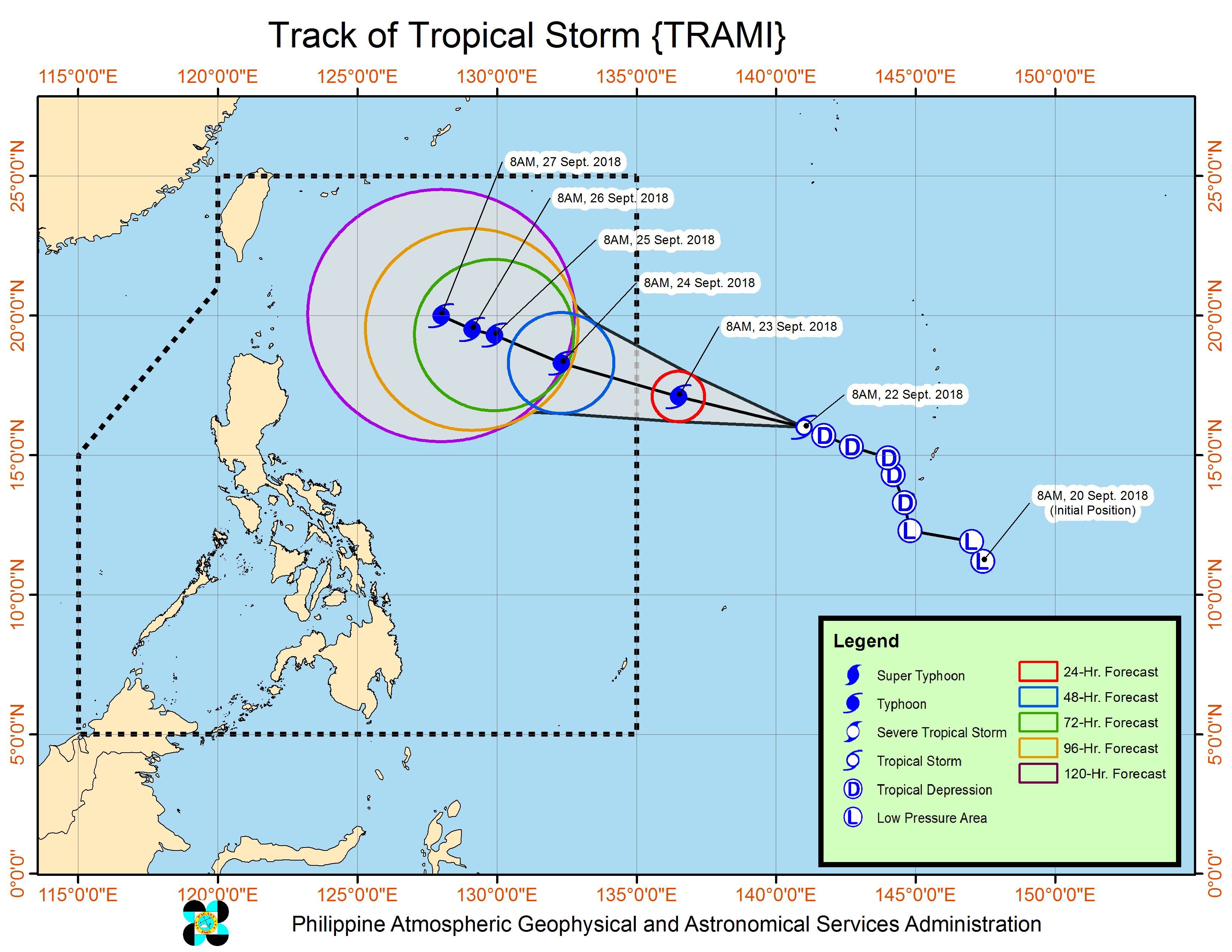 Forecast track of Tropical Storm Trami as of September 22, 2018, 11 am. Image from PAGASA 