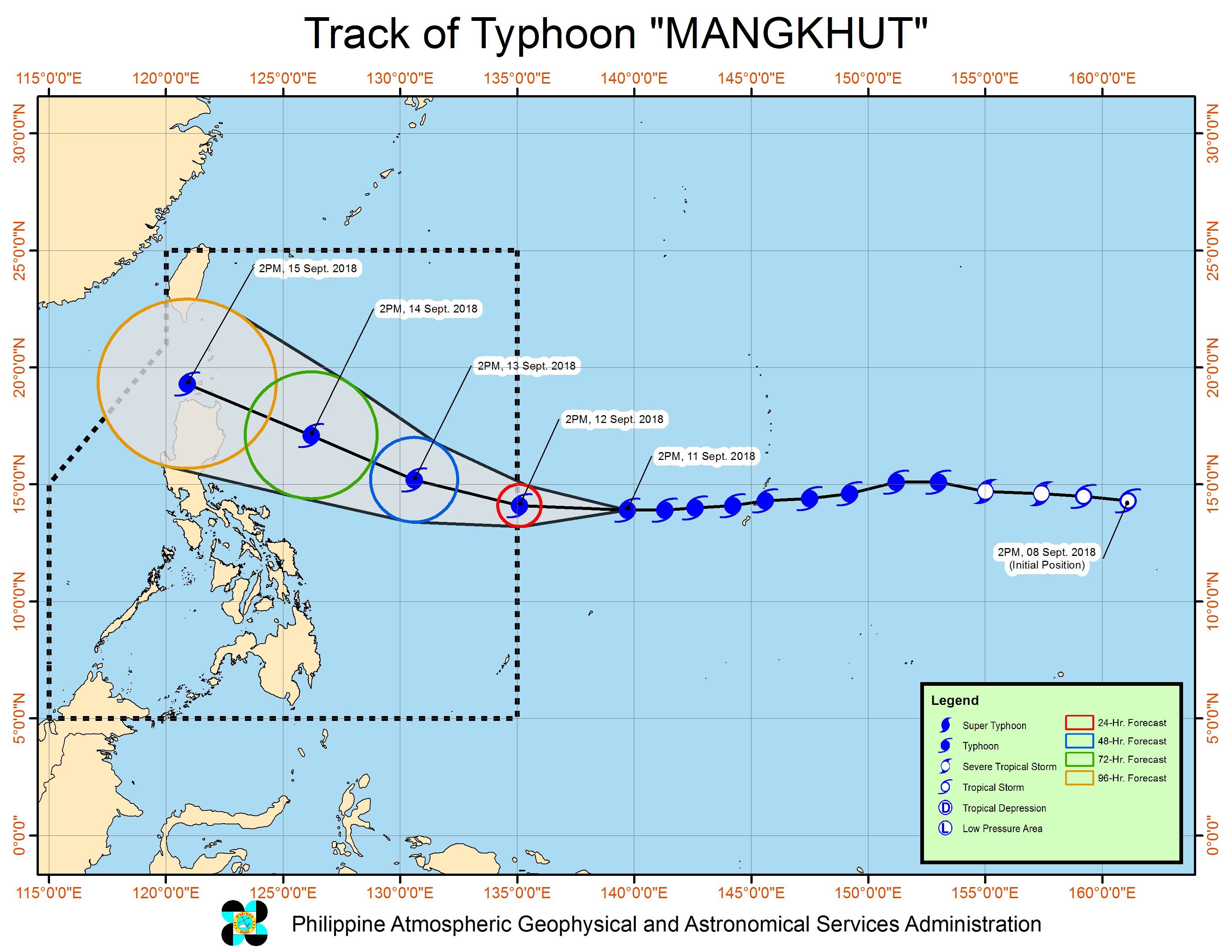 Forecast track of Typhoon Mangkhut as of September 11, 2018, 5 pm. Image from PAGASA 