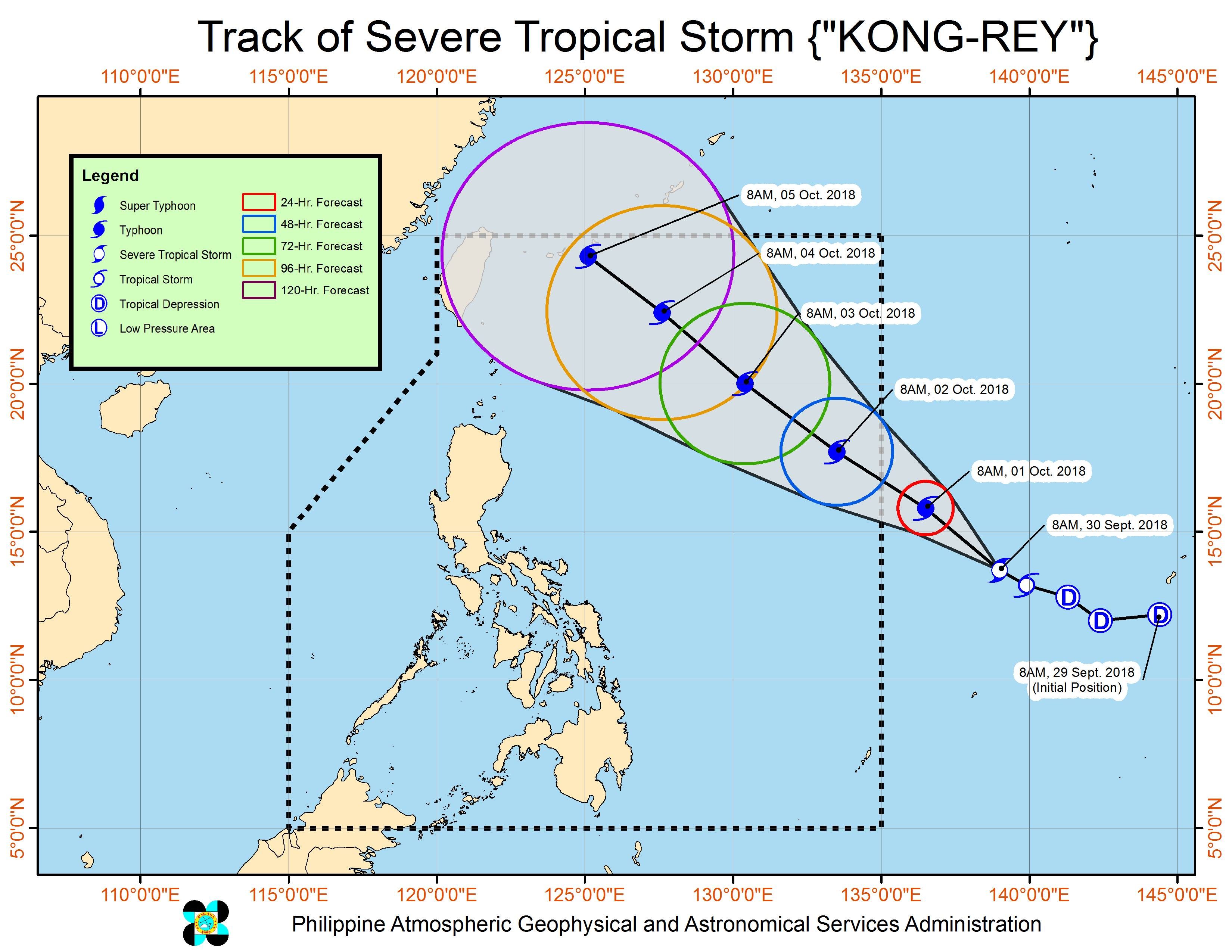 Forecast track of Severe Tropical Storm Kong-rey as of September 30, 2018, 11 am. Image from PAGASA 