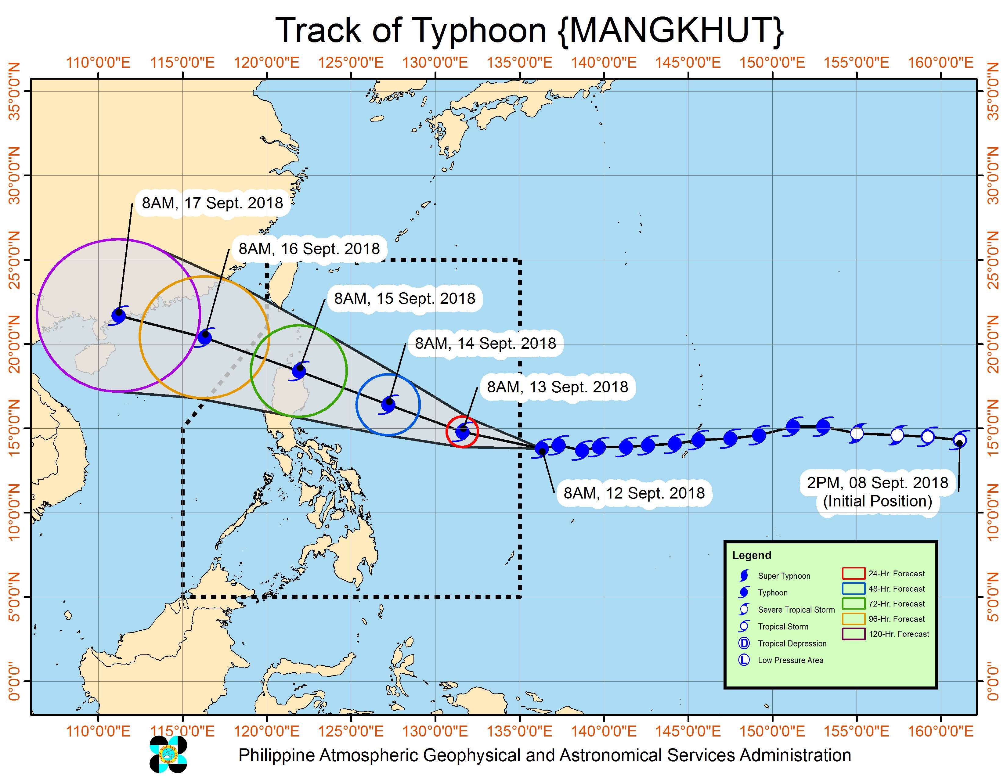Forecast track of Typhoon Mangkhut as of September 12, 2018, 11 am. Image from PAGASA 