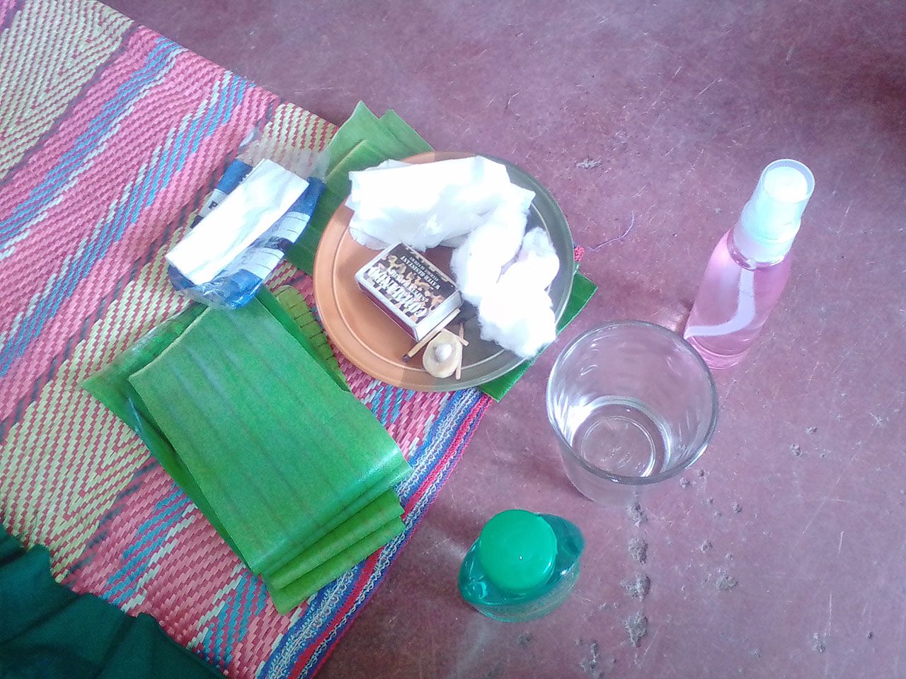 MASSAGE KIT. Cotton, tissue, banana strips, ginger, massage oil. Photo by Mavic Conde 