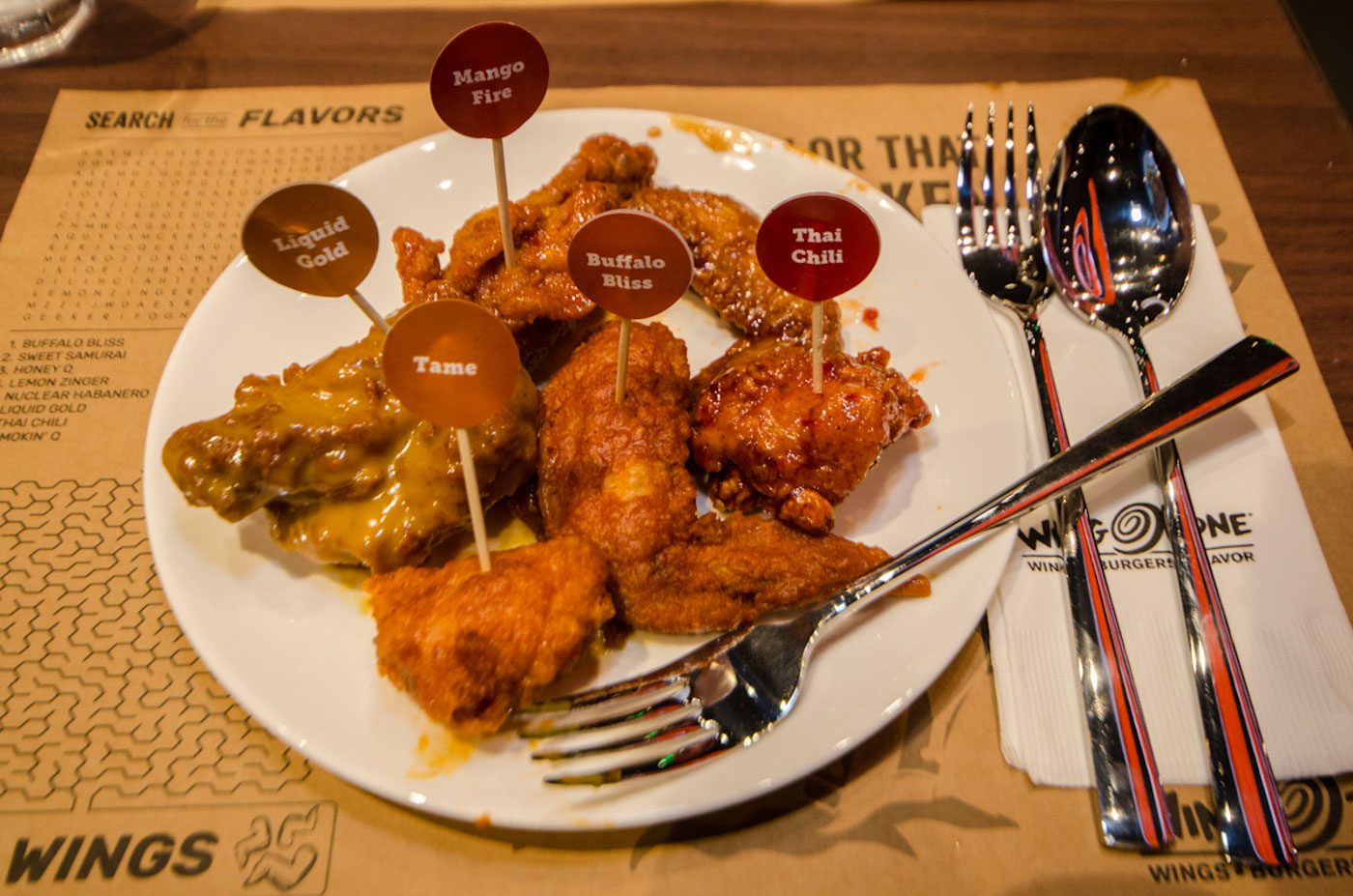 DIFFERENT FLAVORS. You can choose your sauces for the wings such as buffalo bliss, Thai chili, and mango fire. 
