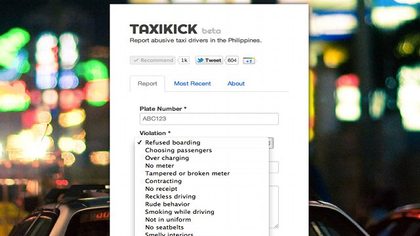 TAXIKICK. A screenshot of the online app at www.taxikick.com.